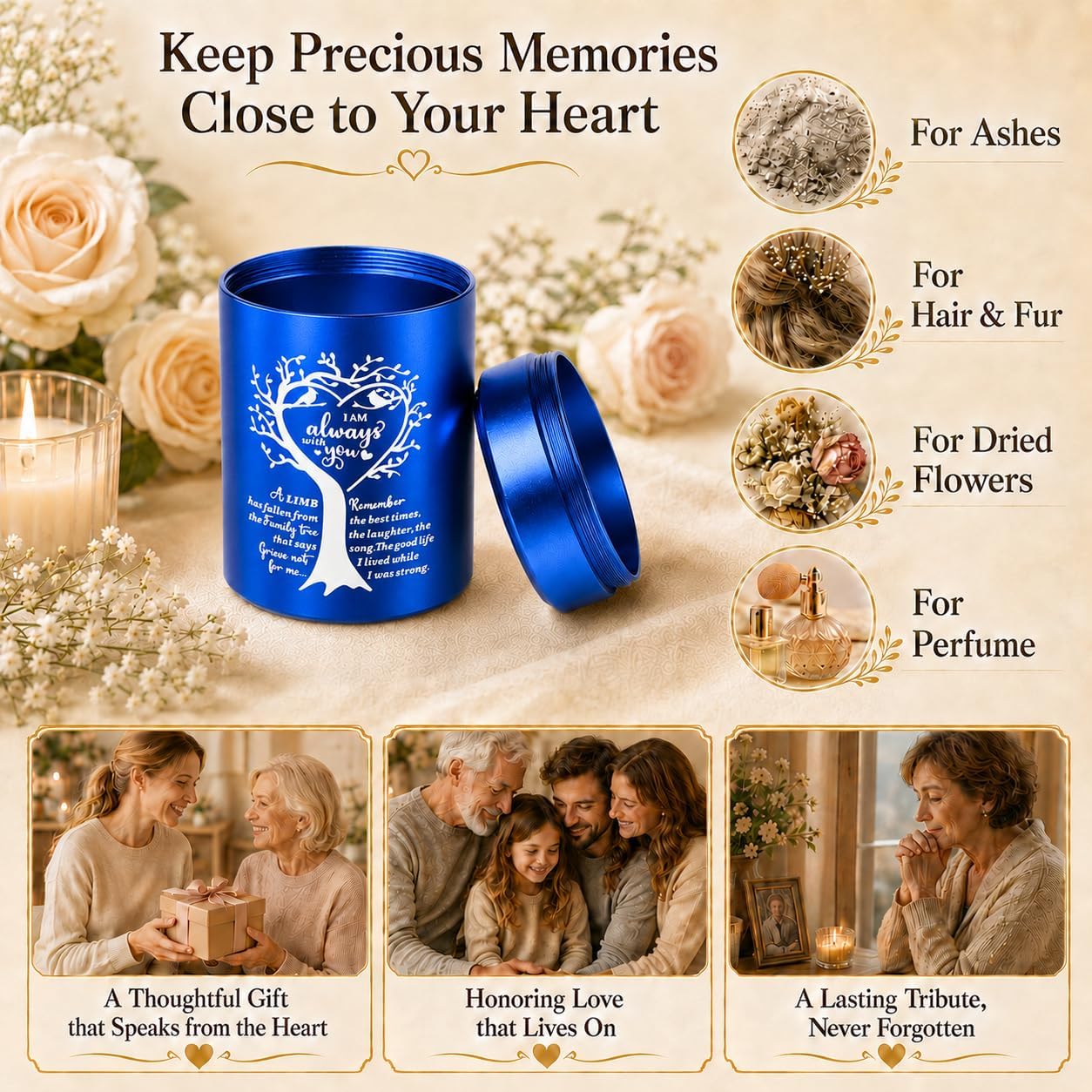 Set of 4 Small Urns for Human Ashes Keepsake, 2.7 Inch Aluminum Mini Cremation Urns for Human Ashes, Funeral Memorial Sharing Little Urns Set for Man Woman, Blue