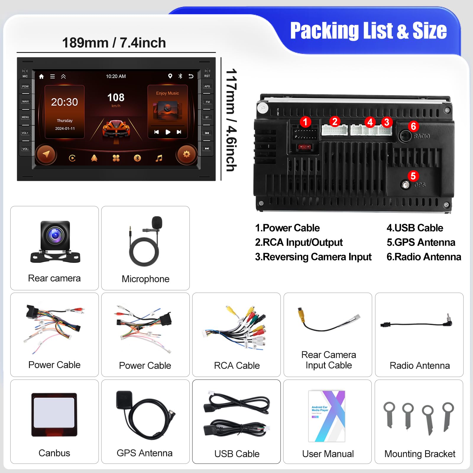 2+64G CAMECHO 7" Android 13 Radio para VW Golf 4 Polo Sharan Jetta MK4 T5 Multivan con Wireless Carplay Android Auto Bluetooth Navi Autoradio con Cámara Trasera WIFI GPS FM/RDS Mirror Link SWC +Canbus