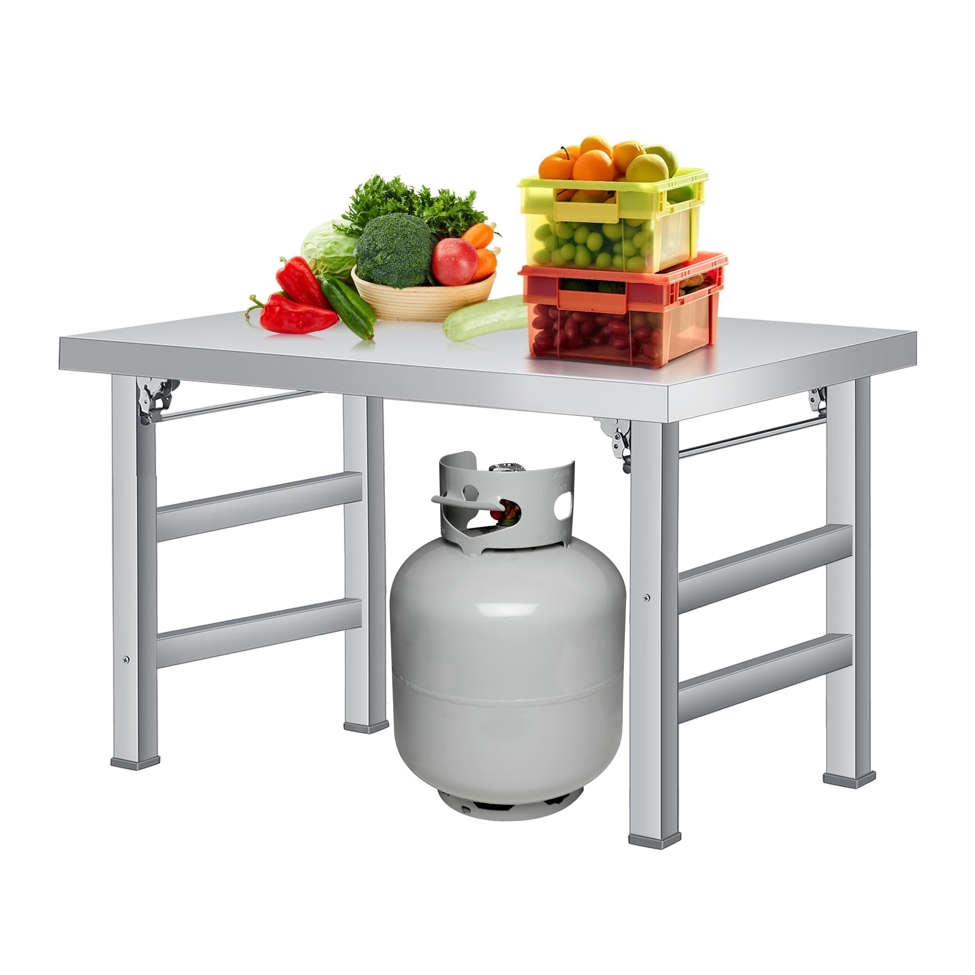 Garvee Edelstahl Klapptisch Arbeitstisch 201 Edelstahl 90x60x70cm, Rostfrei, Klappbar & Belastbar, Küchentisch für Gastronomie, Werkstatt, Outdoor, BBQ & Vorbereitungstisch, Silber