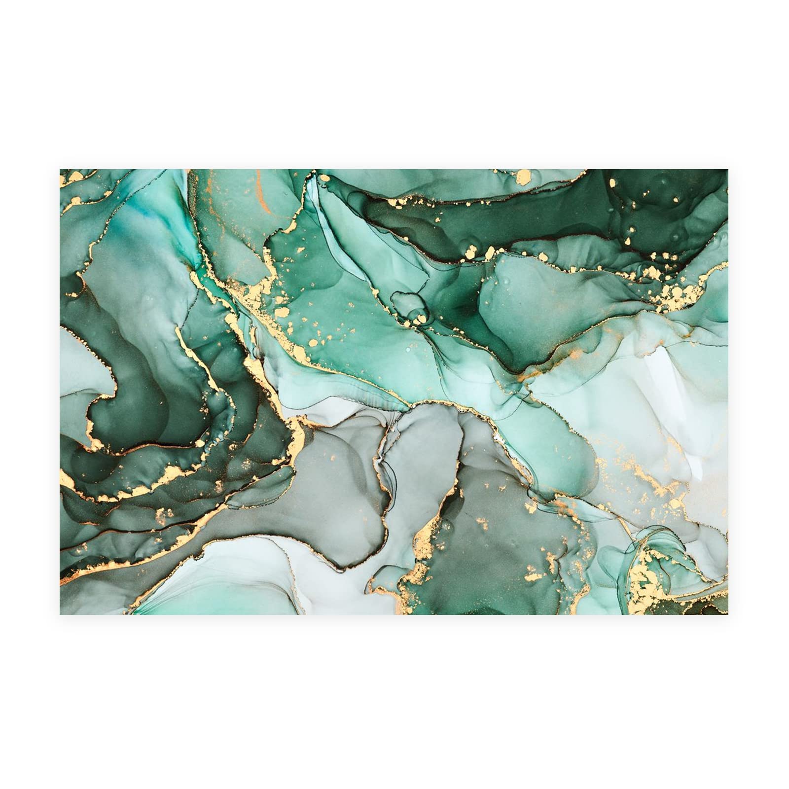 DOARTDO Abstract Bathroom Painting Green and Gold Picture Wall Decor Abstract Marble Art Prints on Canvas Fluid Ink Poster Bedroom Office Decor (12x18inch (30x45cm))