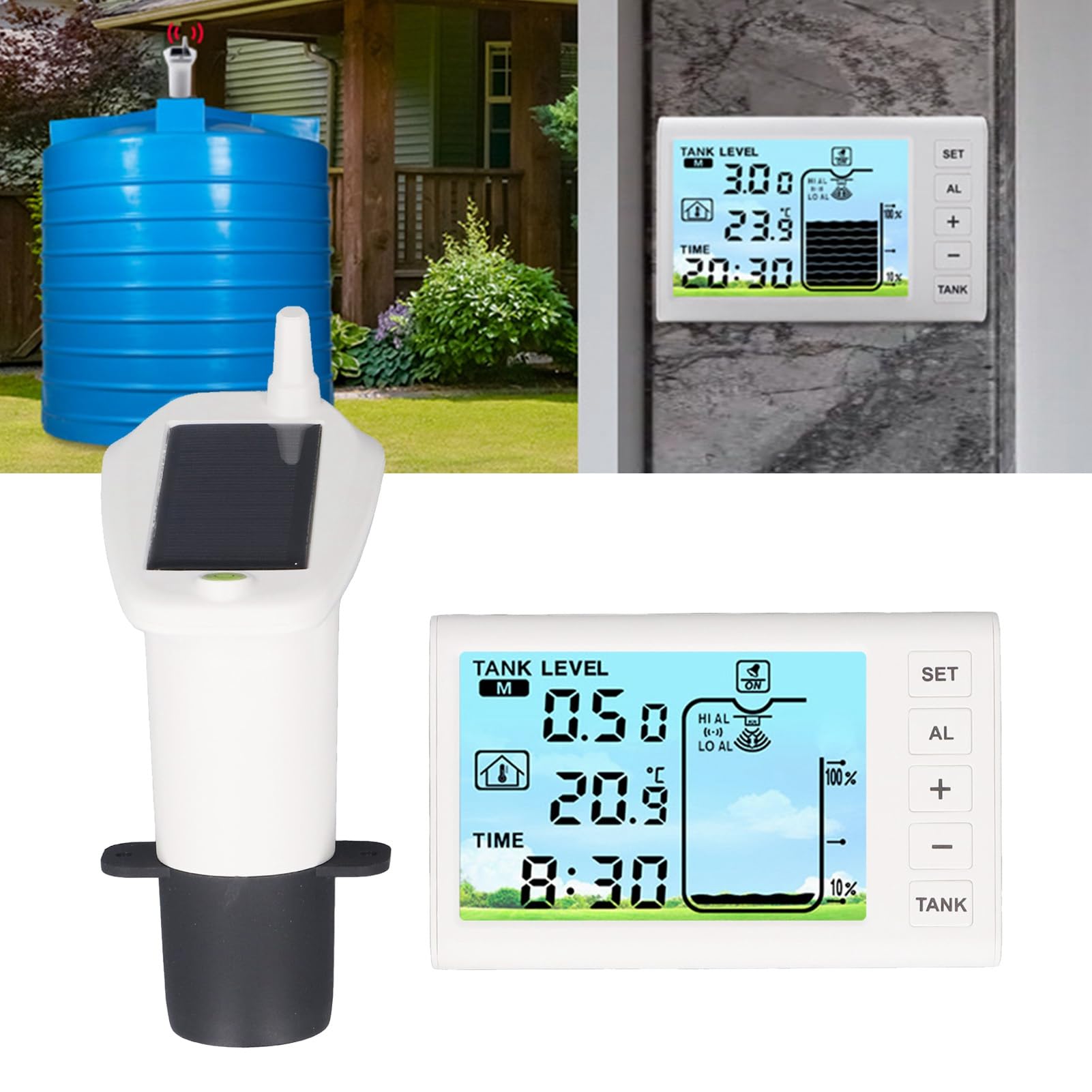 Cosiki Sensor Ultrasónico de Nivel de Líquido Transmisor Receptor Inalámbrico Eficiente para Uso Doméstico Pantalla Digital de 4,3 Pulgadas para Monitoreo del Nivel del Tanque de Agua