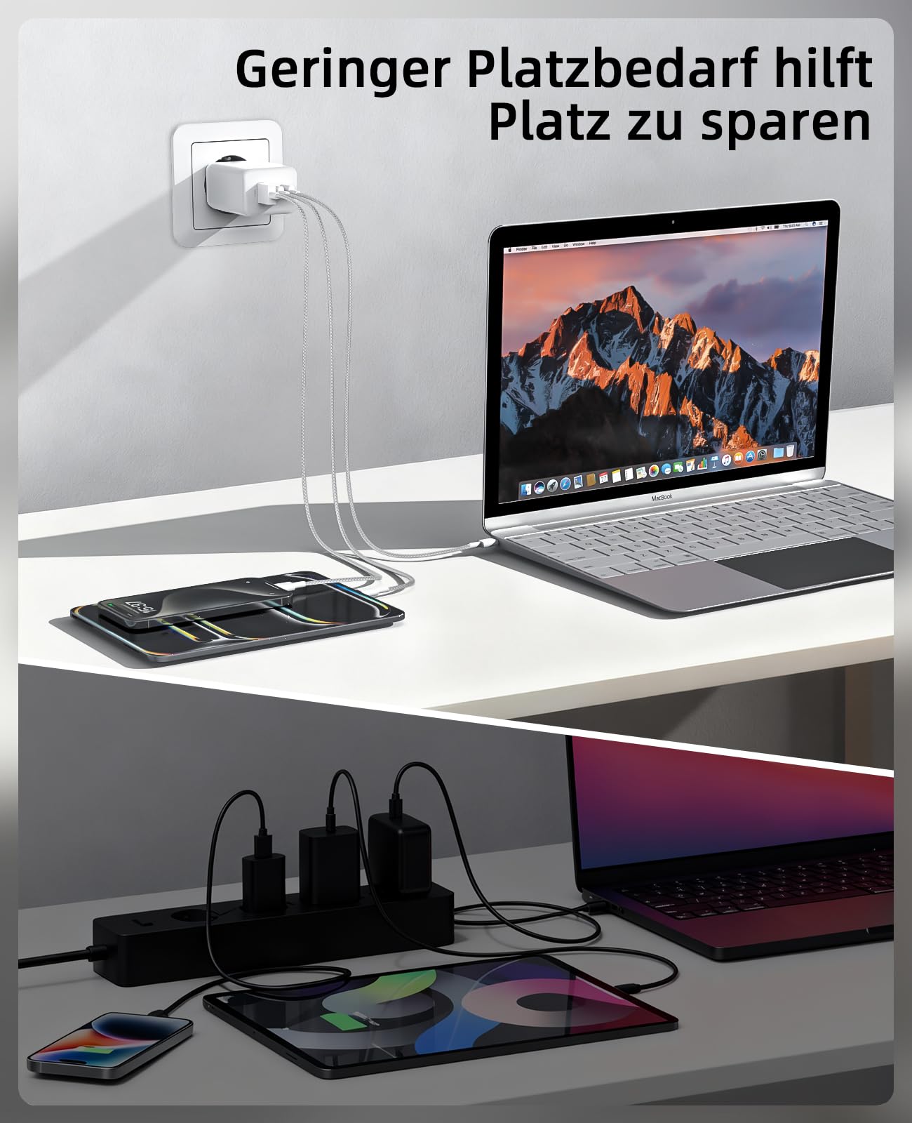 Ładowarka USB C 65 W, 3-portowa, ładowarka PD 60 W, szybkie ładowanie PPS, kompatybilna z iPhone 17/16/15, Samsung Galaxy S25/S24 Ultra, MacBook Pro/Air, iPad, Google Pixel 10/9 itd.