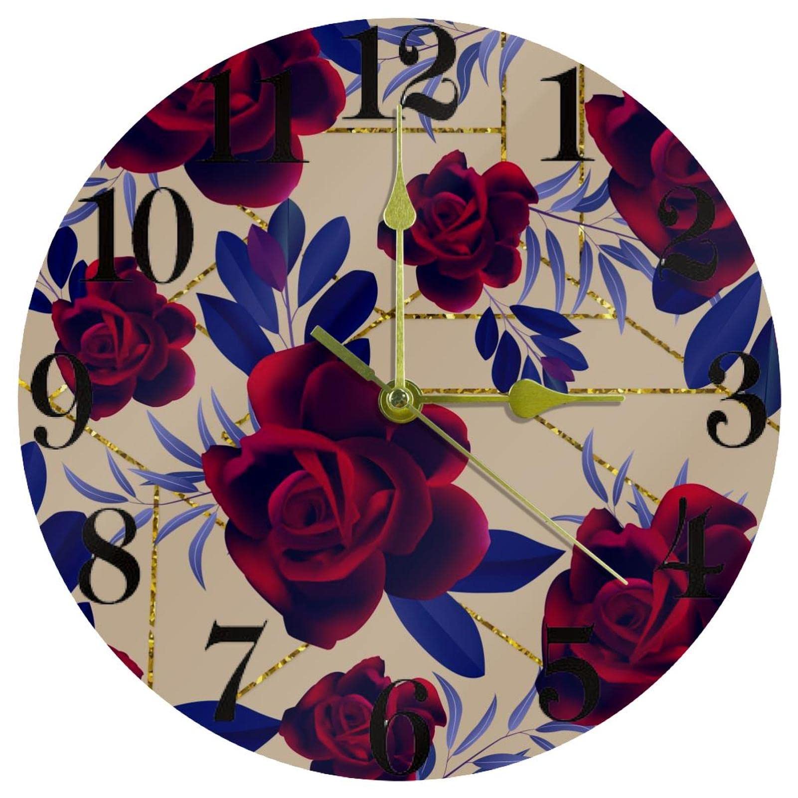 Horloge murale silencieuse à motif floral rétro fonctionnant à piles