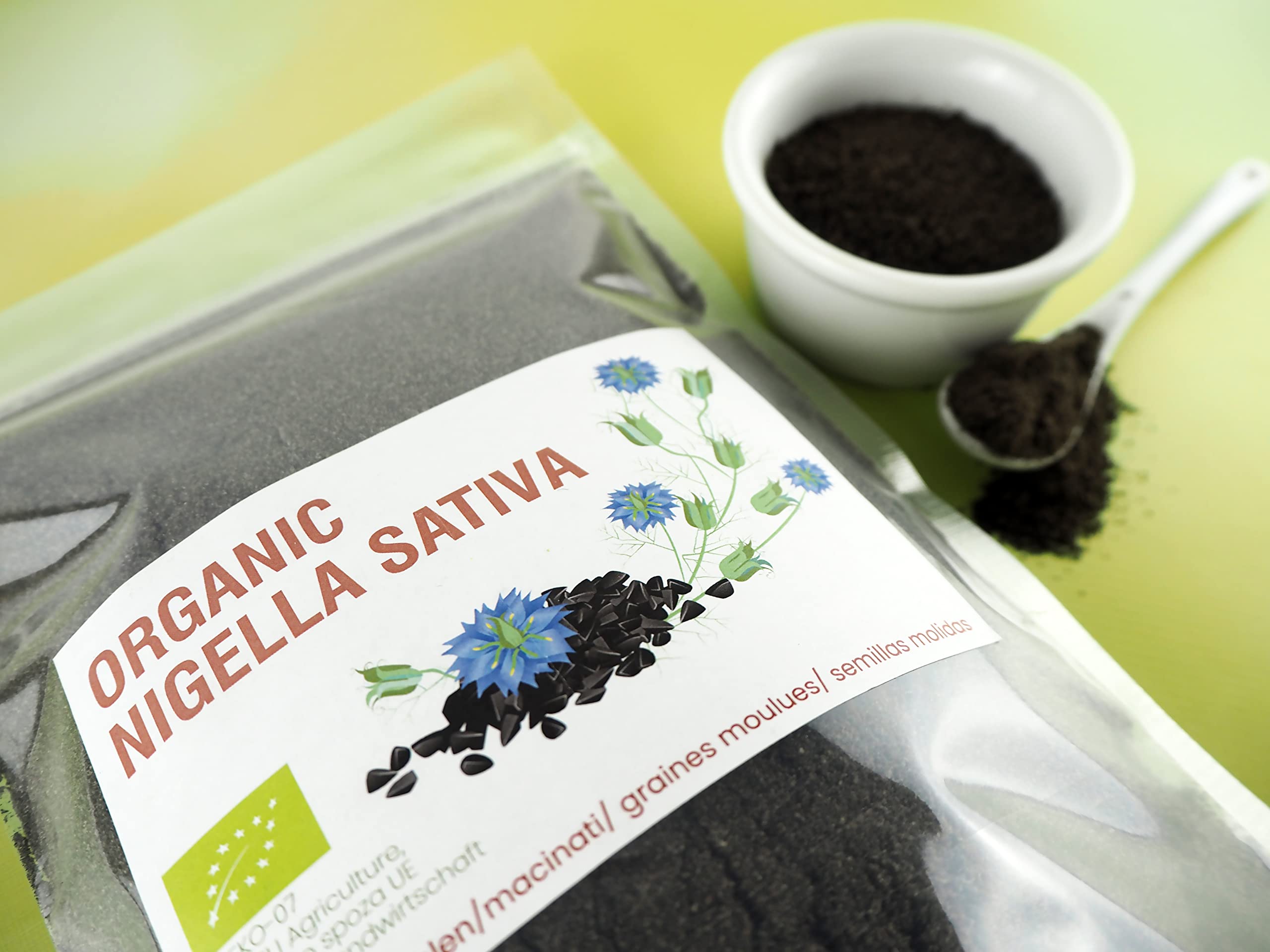 Graines de Nigelle biologique, moulues Cumin noir biologique, Nigella pour les soupes, gastronomique BIO Cumin Noir moulu, en poudre, Habba sawda, Nigella sativa 900g