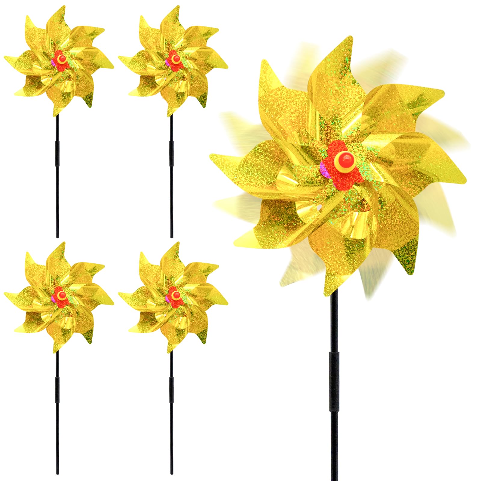 Mritrit Yellow 5 Pack Bird Scarers For Gardens Windmills Assembled Windmills For Garden To Scare Birds Pigeon Deterrent For Gardens Windmill Rom Lawn Orchard Farm (Yellow)