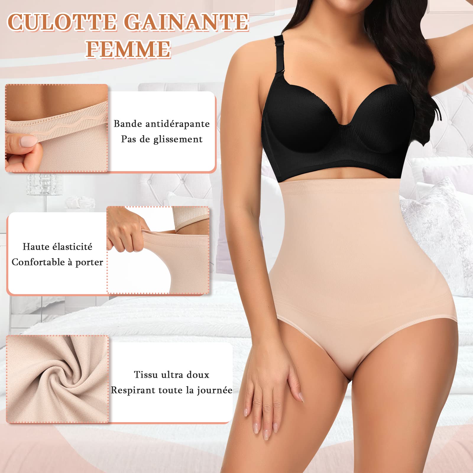 YARRCO Culotte Gainante Femme Ventre Plat Invisible Culottes Sculptantes Femme Taille Haute Gaine Amincissante Minceur Panty Gainant sans Couture Shapewear Slip