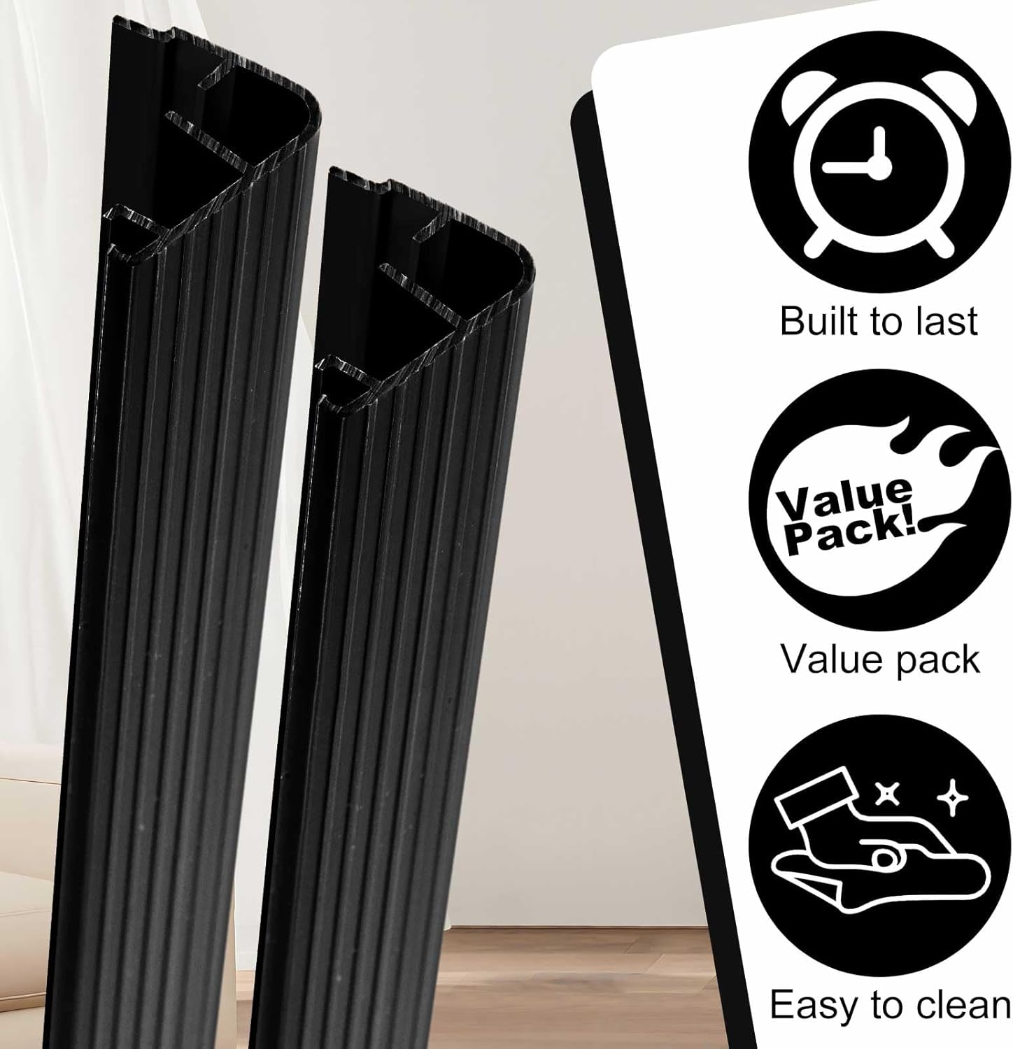 Pangda 2 Pcs 36" L Fixed Vinyl Sill Cap 1-3/8 Inches High Exterior Door Threshold Seal Replacement for Residential Door Trim-to-fit Fixed Vinyl Sill for Residential Entry Waterproof(Black)