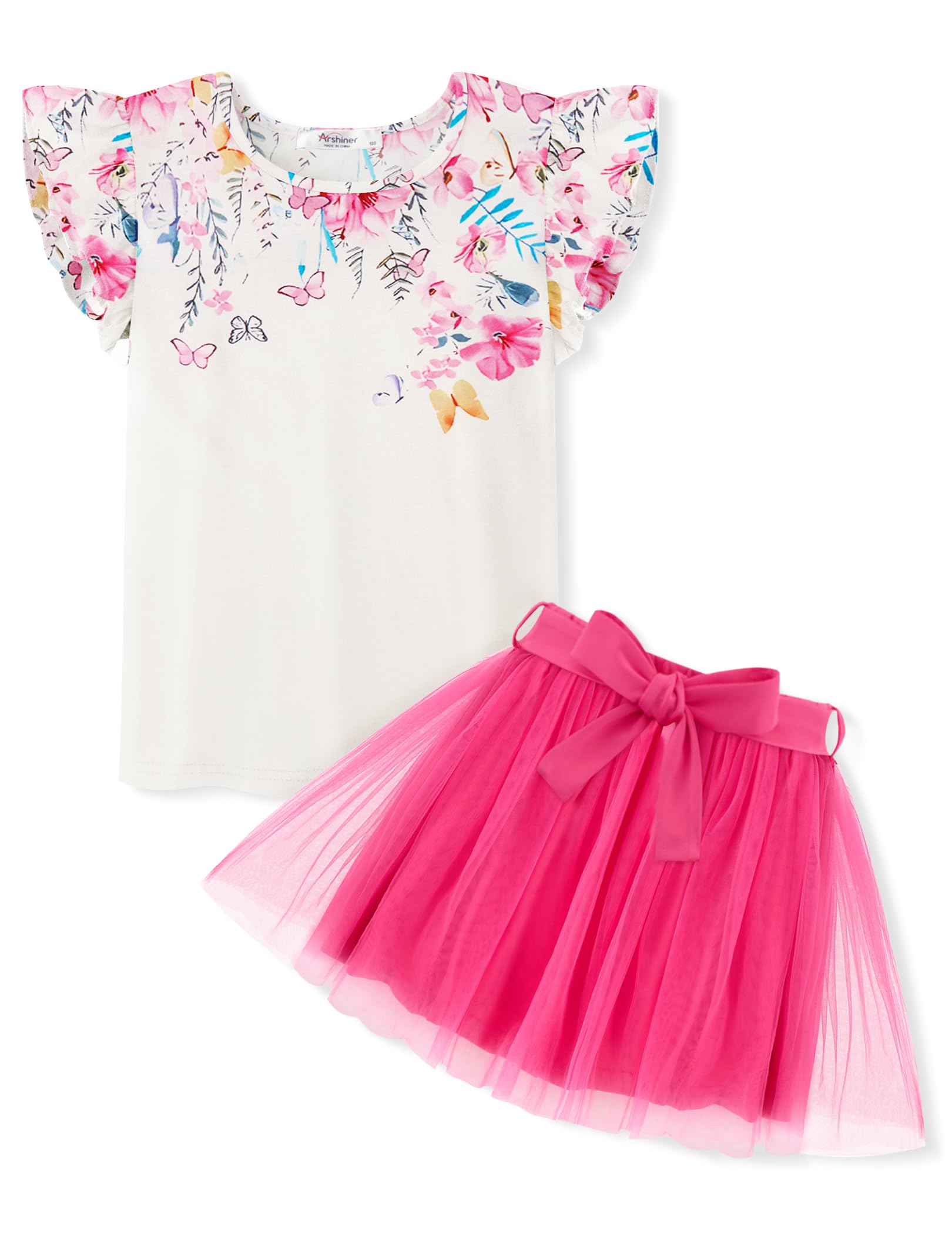 Arshiner meisjesjurk, tule feestjurk met pofmouw, kinderjurk, dik, A-lijn, vrijetijdsjurk, herfst winter, ronde hals, kinderkleding met riem, 6-13 jaar, Regenboog, 11-12 jaar