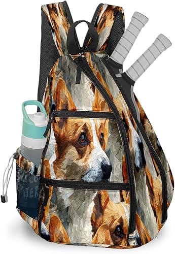 Pickleball Backpack Corgi Brown for Women Men - Multi-Pocket Sports Bag with Shoe Compartment Versatile Tennis Bag & Gifts for Pickleball Lovers