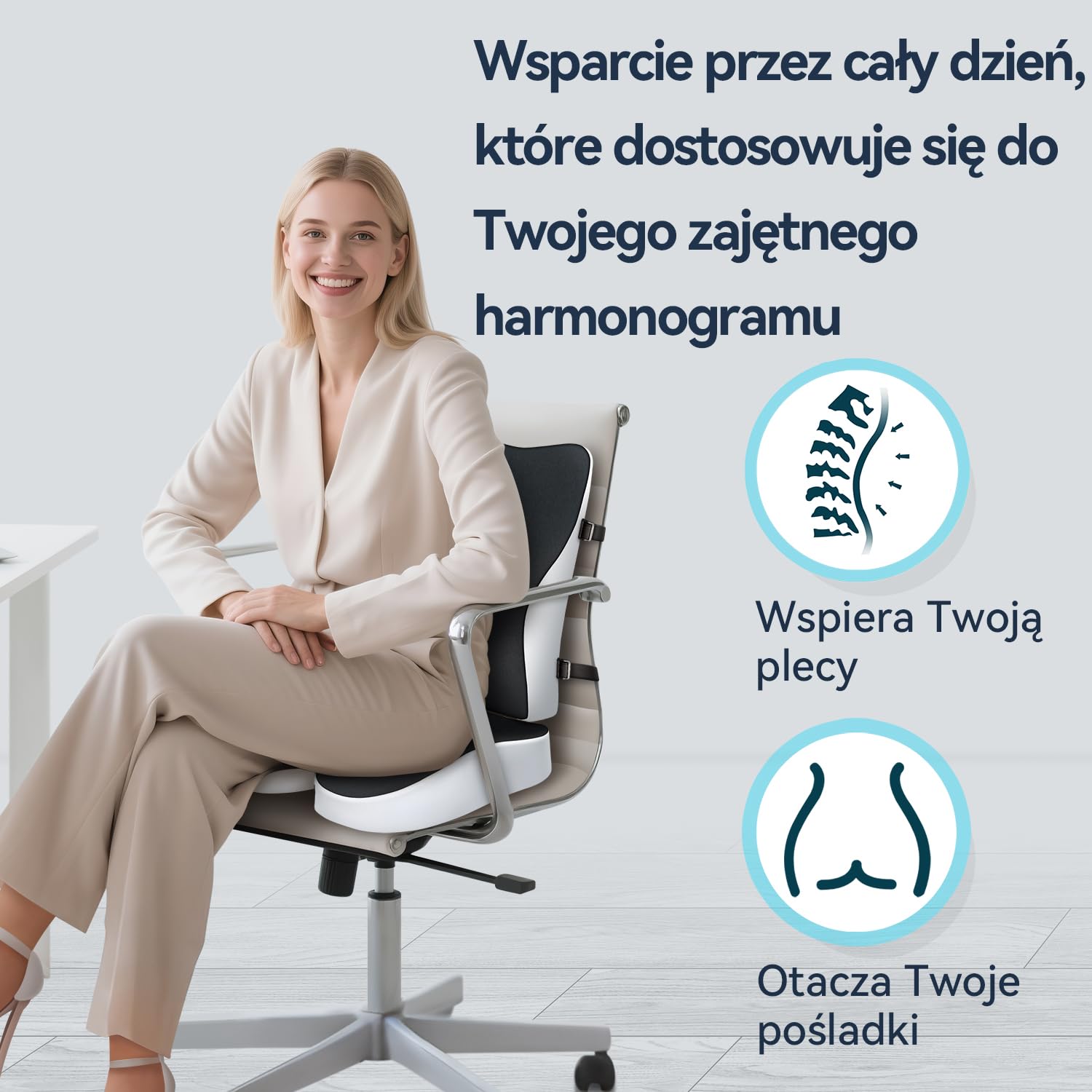 Travel Ease Zestaw Poduszki do Siedzenia i Poduszki Lędźwiowej z Pianka Pamięciowa, Ergonomiczny Komfort do Krzesła Biurowego, Samochodu, Domu i Podróży, Wsparcie dla Pleców i Pośladków, Czarny