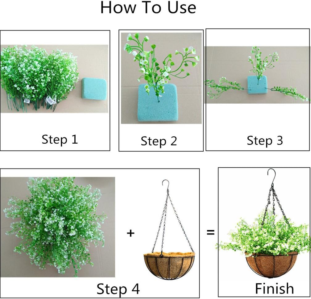 Mynse Nice Wall Hanging Basket Artificial Silk Flowers Hanging Basket Fake Plant Home Garden Decoration (Big Basket and Artificial Flowers)