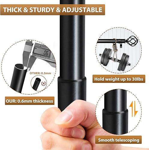 Miniatura 5 de KAMANINA Barra de cortina doble de 1 pulgada de 72 a 144 pulgadas (6-12 pies), barras de cortina negras para ventanas de 66 a 120 pulgadas, barras