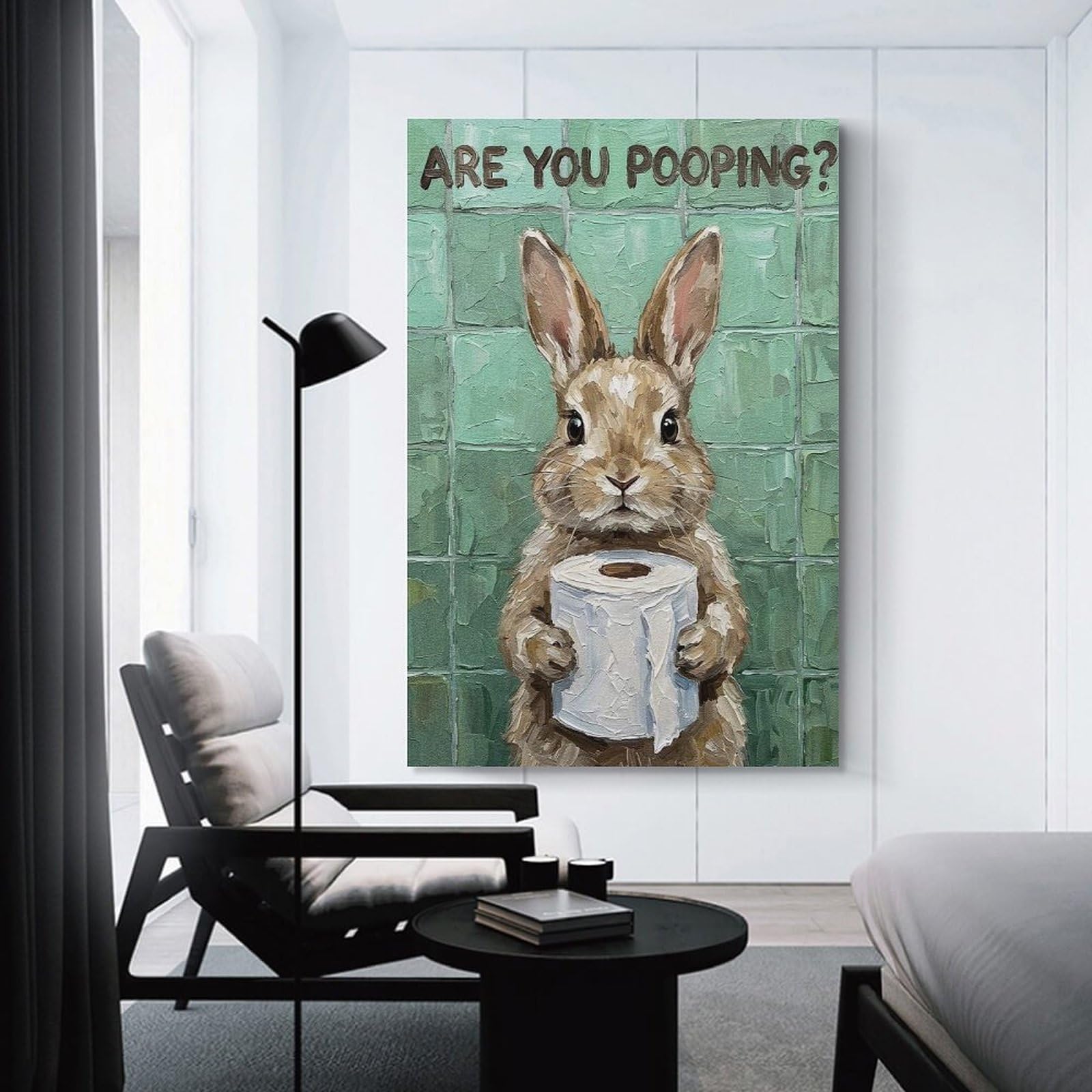 Junmoney Unframe-Style-14 Are You Pooping Rabbit Painting Room Decor Wall Art 08X12inch(20X30cm), For Lounge Decor, Offices Or Entryway Styling, A Flexible Wall Accent For Shared Spaces
