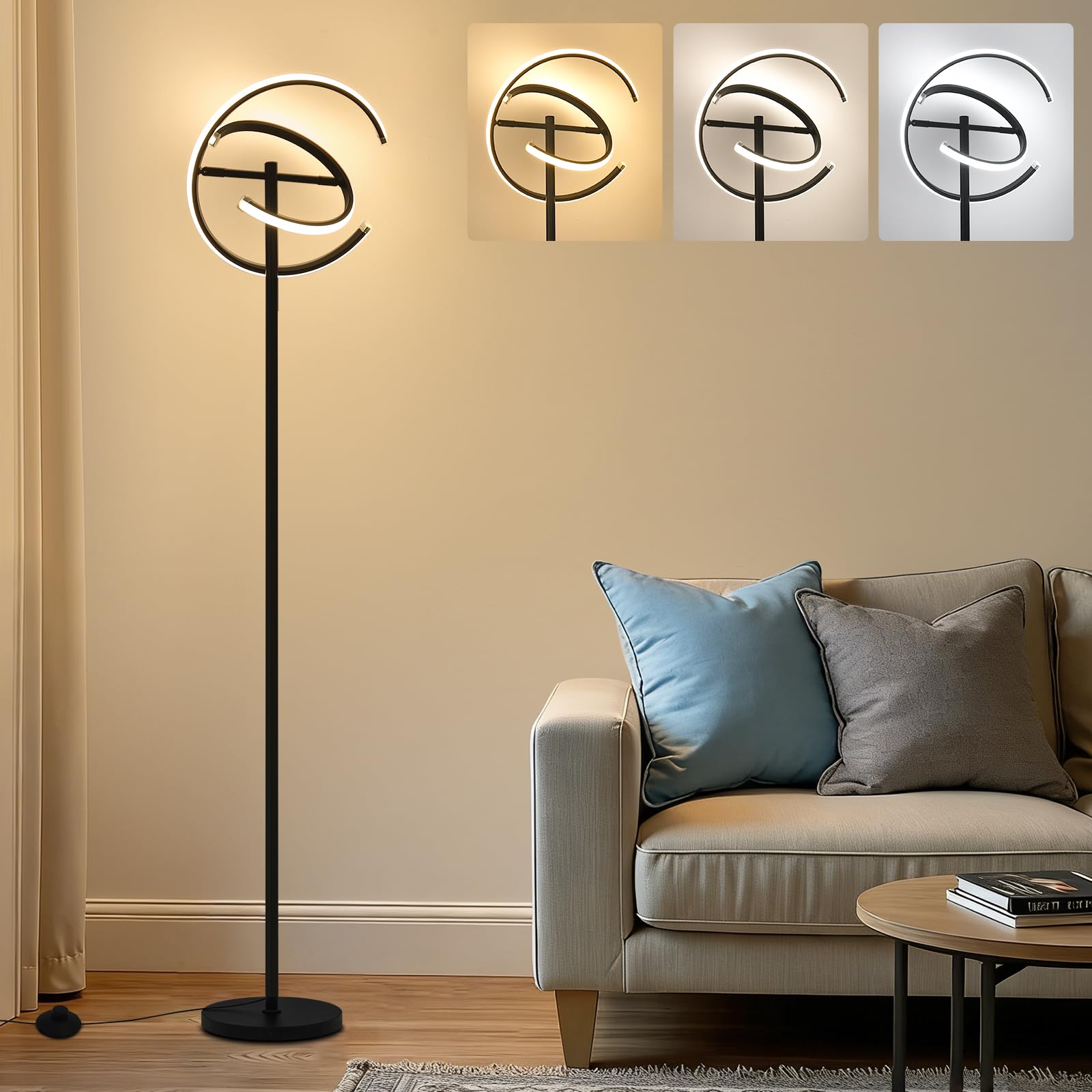 Lampadaire Moderne avec Gradation continue 3000K-6500K Lampe sur Pied avec Télécommande et Interrupteur au Pied 168cm Lampadaire sur Pied Salon 3 Couleurs Design Réglable à 180°