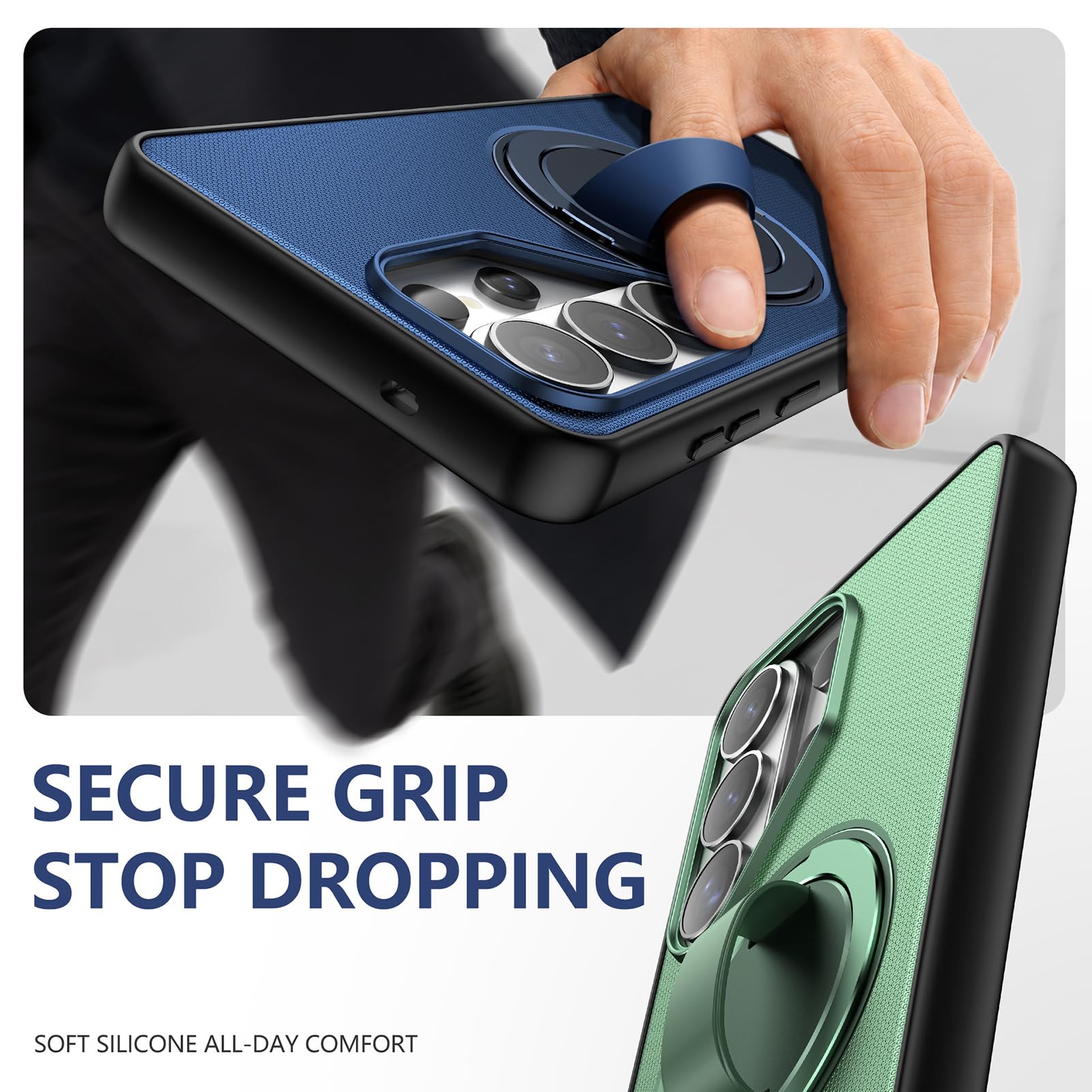 Magnetyczne etui do Samsung Galaxy S26 Ultra/S26+/S26, regulowany pasek na palec z pierścieniem ultra cienka obudowa ochronna na aparat, fioletowy, S26+