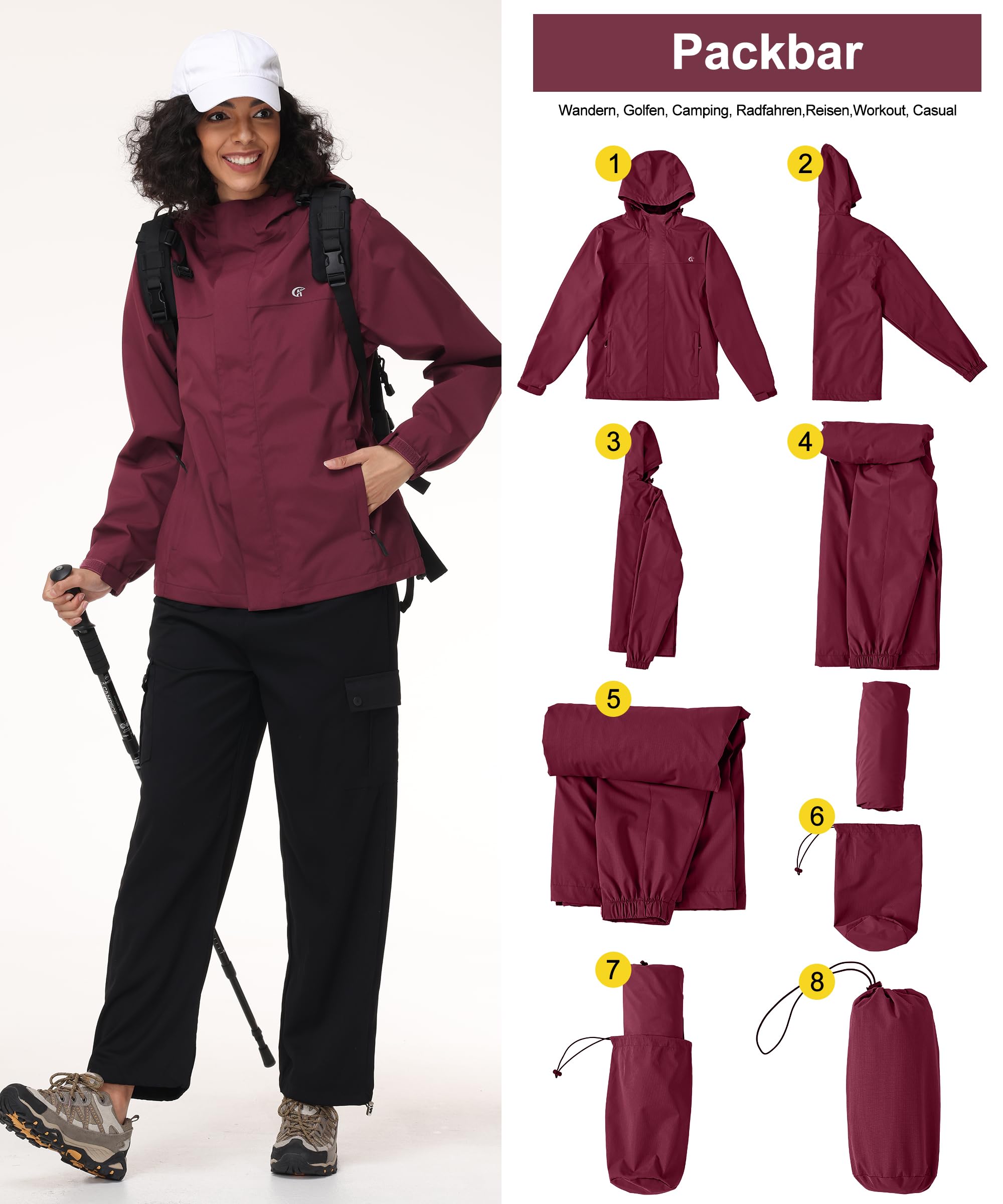 Huayuzh Chaqueta softshell para mujer, resistente al agua, transpirable, chaqueta de entretiempo, chaqueta cortavientos, chaqueta de lluvia, chaqueta de senderismo, senderismo, correr, rojo oscuro, S