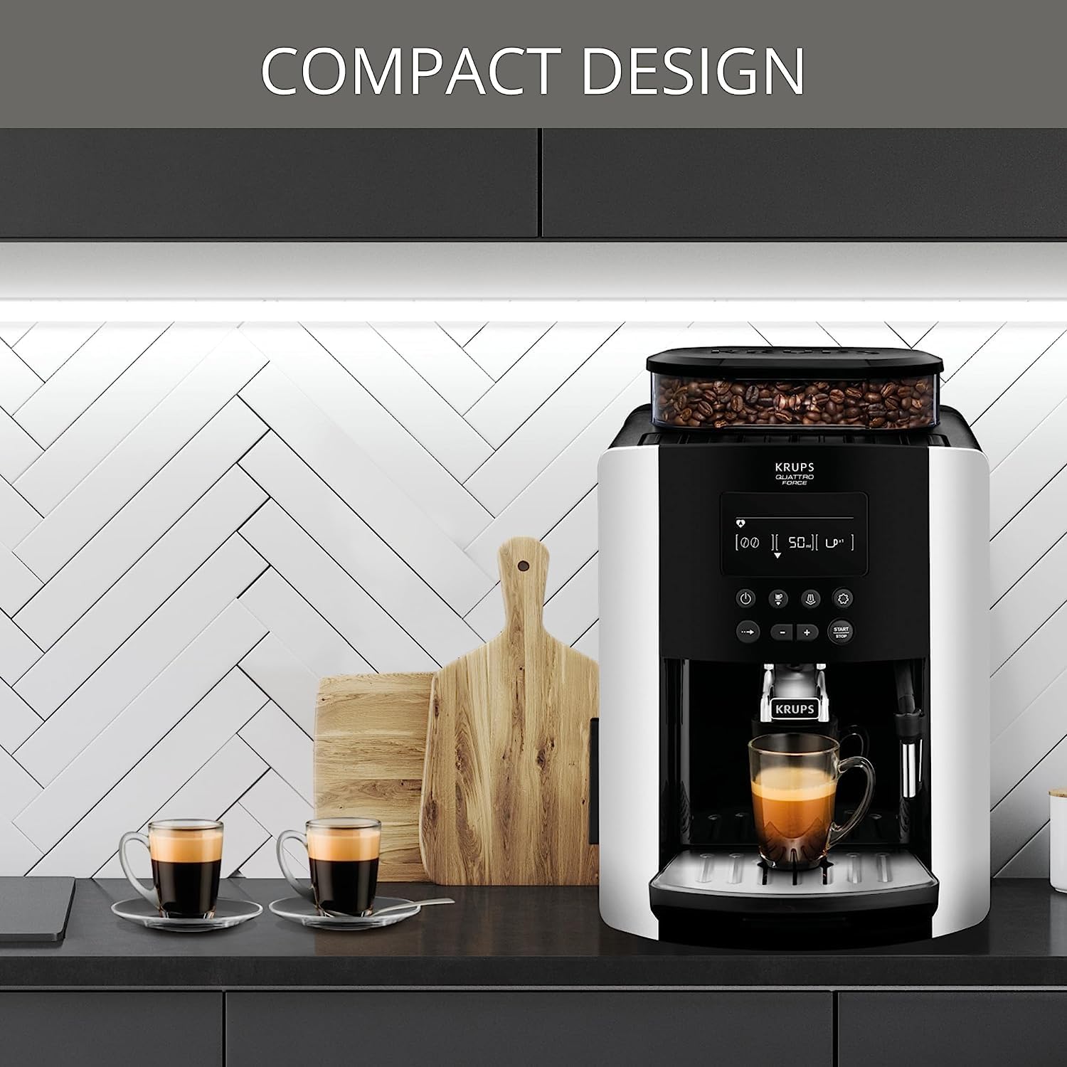 KRUPS Arabica Digital Automatic Coffee Machine, Bean to Cup, Espresso & Cappuccino Maker, 1.7 litre Water Tank, Silver, EA817840 6