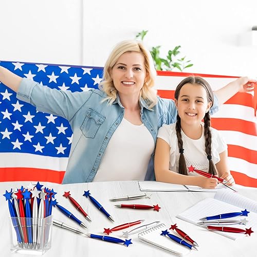 Miniatura 7 de 48 bolígrafos con diseño de estrella, 4 de julio, Día de la Independencia, bolígrafos de tinta negra patriótica de 0.039 pulgadas para suministros