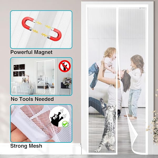 Zanzariera Magnetica 60 x 240 cm per Porta Finestra, Ultima Versione di Tenda Zanzariera con Magneti, Proteggete la Vostra Famiglia Dalle Zanzare, Bianco - 3