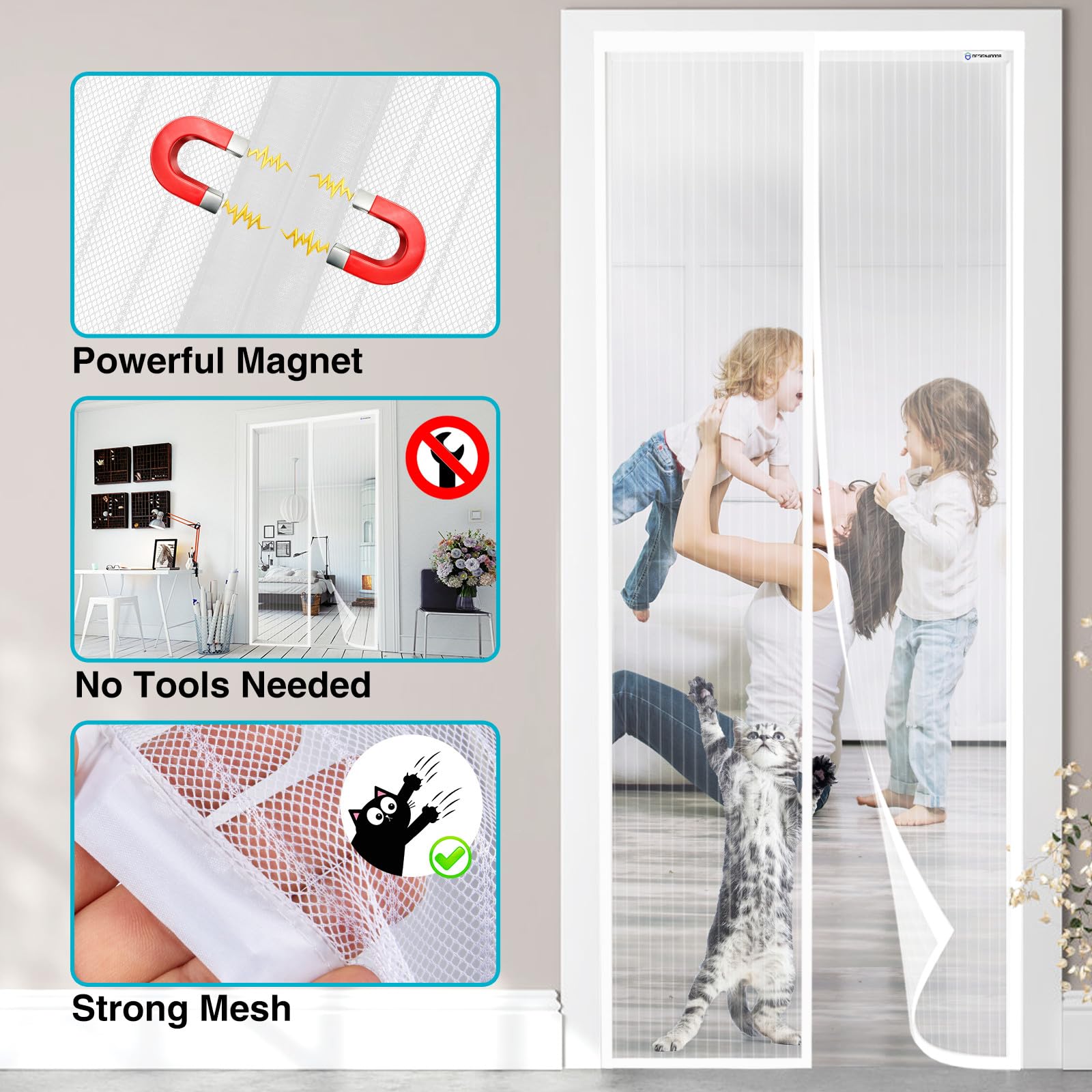 DESIGN4DOOR Zanzariera Magnetica 160 x 260 cm per Porta Finestra, Ultima Versione di Tenda Zanzariera con Magneti, Proteggete la Vostra Famiglia Dalle Zanzare, Bianco