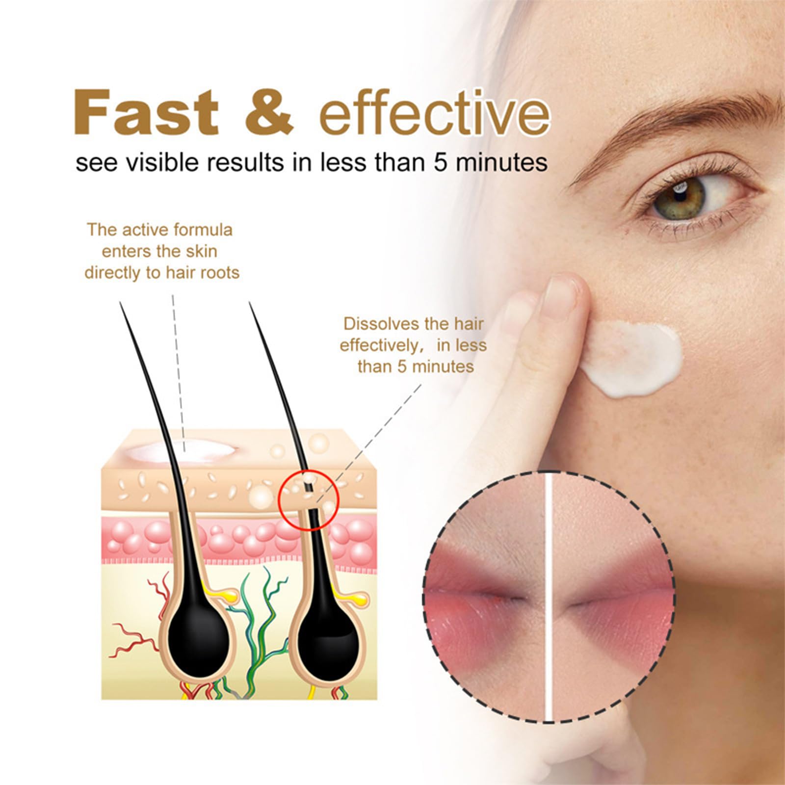 Crema depilatoria facial y crema de depilación corporal para mujeres, removedor de coco para labio superior y barbilla, removedor de vello facial para piel sensible corporal, suave y no irritante (2 6