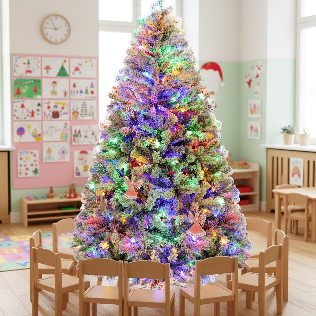 180cm Sapin de Noël Artificiel Enneigé 250 LED RGB Premium Arbre de Noël avec Support Métallique Pliable 1000 Pointes de Branches Décoration Festive Blanc 2025