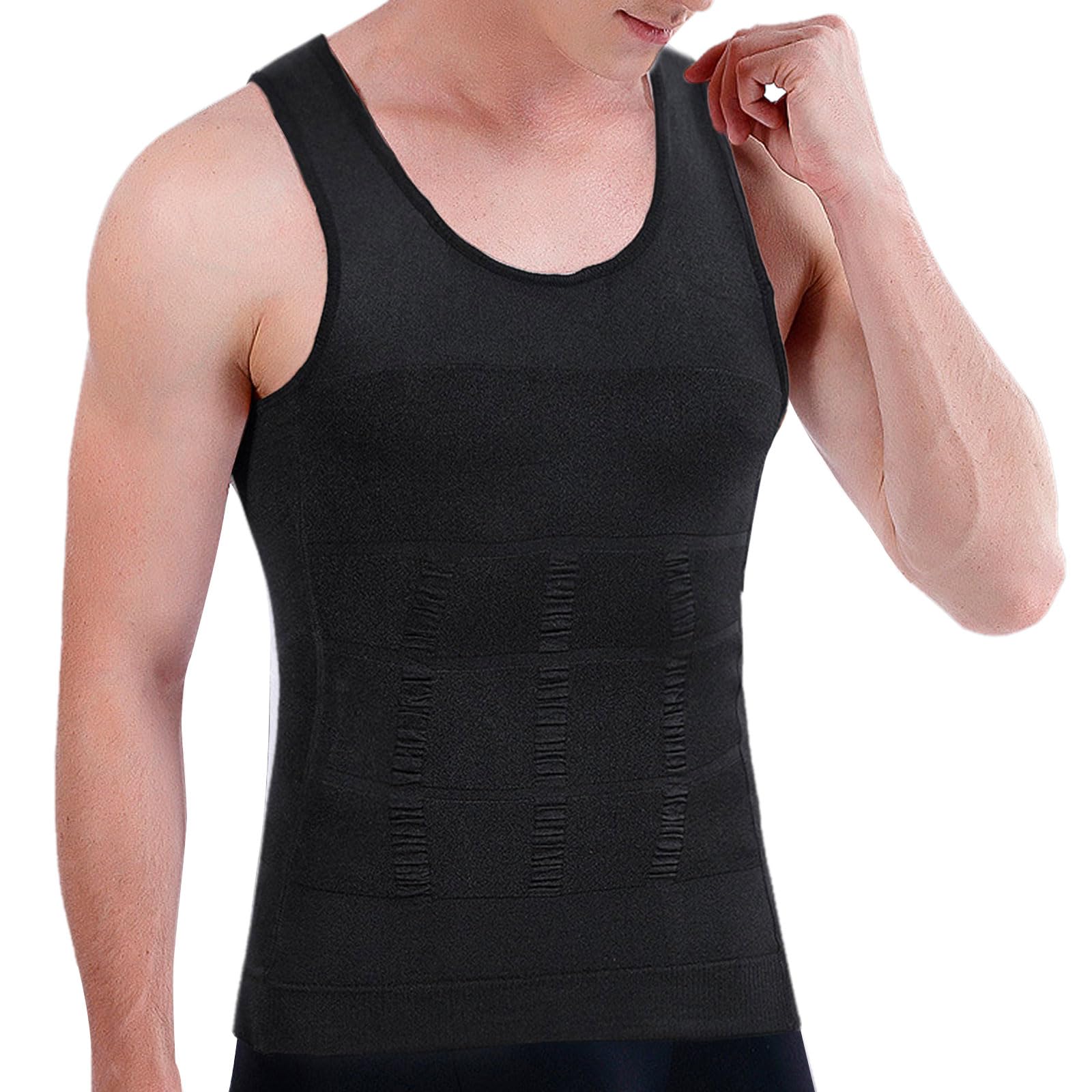 XNIVUISSinglet, Men's Compression Shirt Sleeveless Slimming Vest, Undershirt Singlet Sleeveless, Slimming Shirt Body Shaper Abs Abdomen Shaperwear Seamless, One Size (Black)
