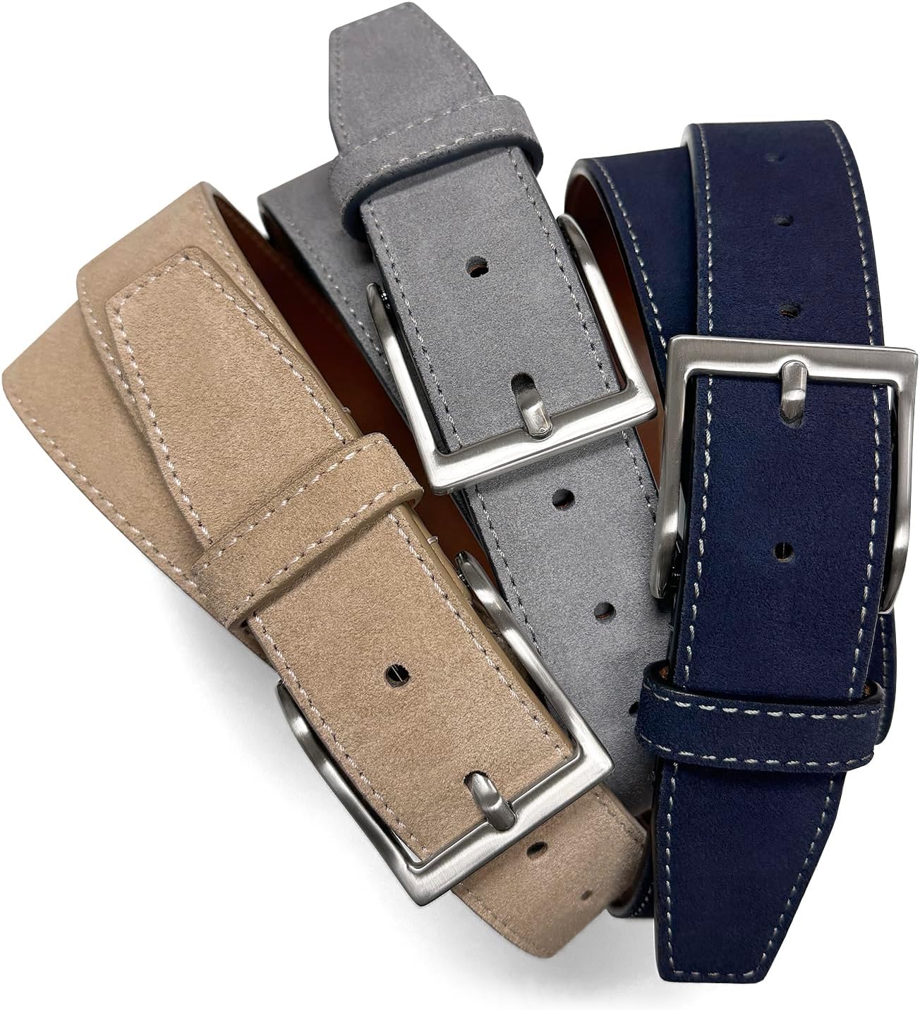 Suede Belt Genuine Leather Casual Dress Belt 1-3/8"(35mm) and 1-1/2"(38mm) Wide, Multi-Style Options - Image 2