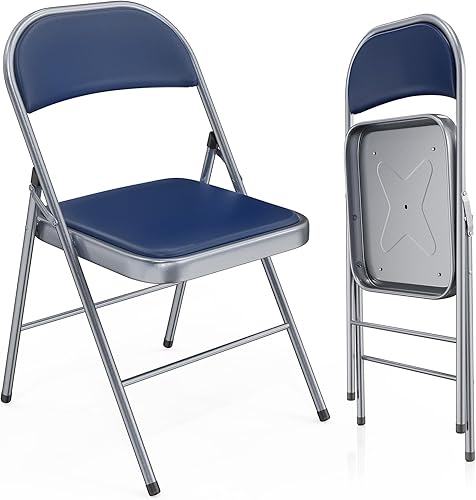 Miniatura 1 de VINGLI Paquete de 2 sillas plegables con asientos acolchados, marco de metal con asiento y respaldo de cuero PU, capacidad de 350 libras, juego de