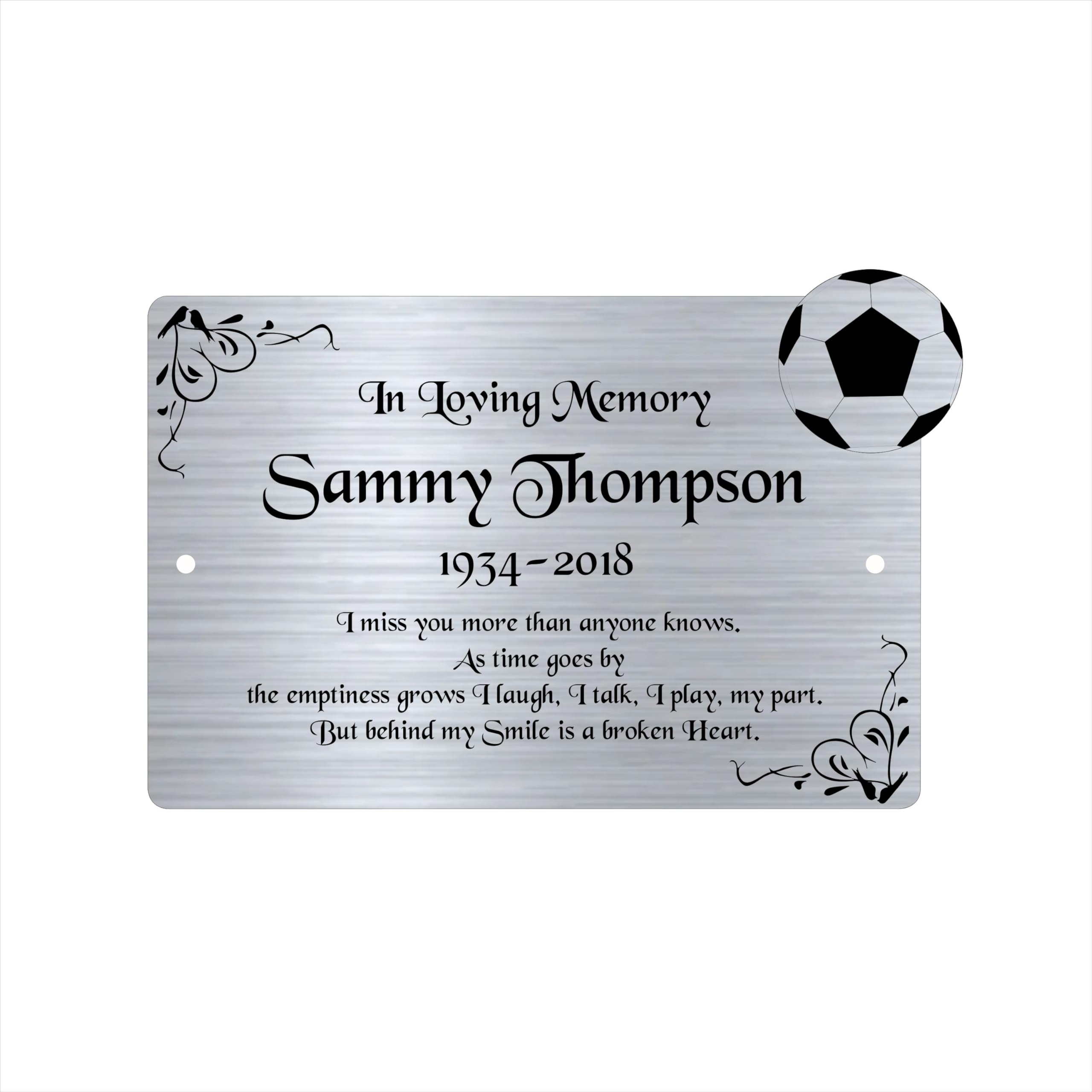 Gluca Silver Football Personalised Memorial Plaque, 6X4 Engraved Bench Plaques, Engraved Tree Sign, Silver, Weatherproof, Grave, In Memory Of A Loved One (Silver Football)