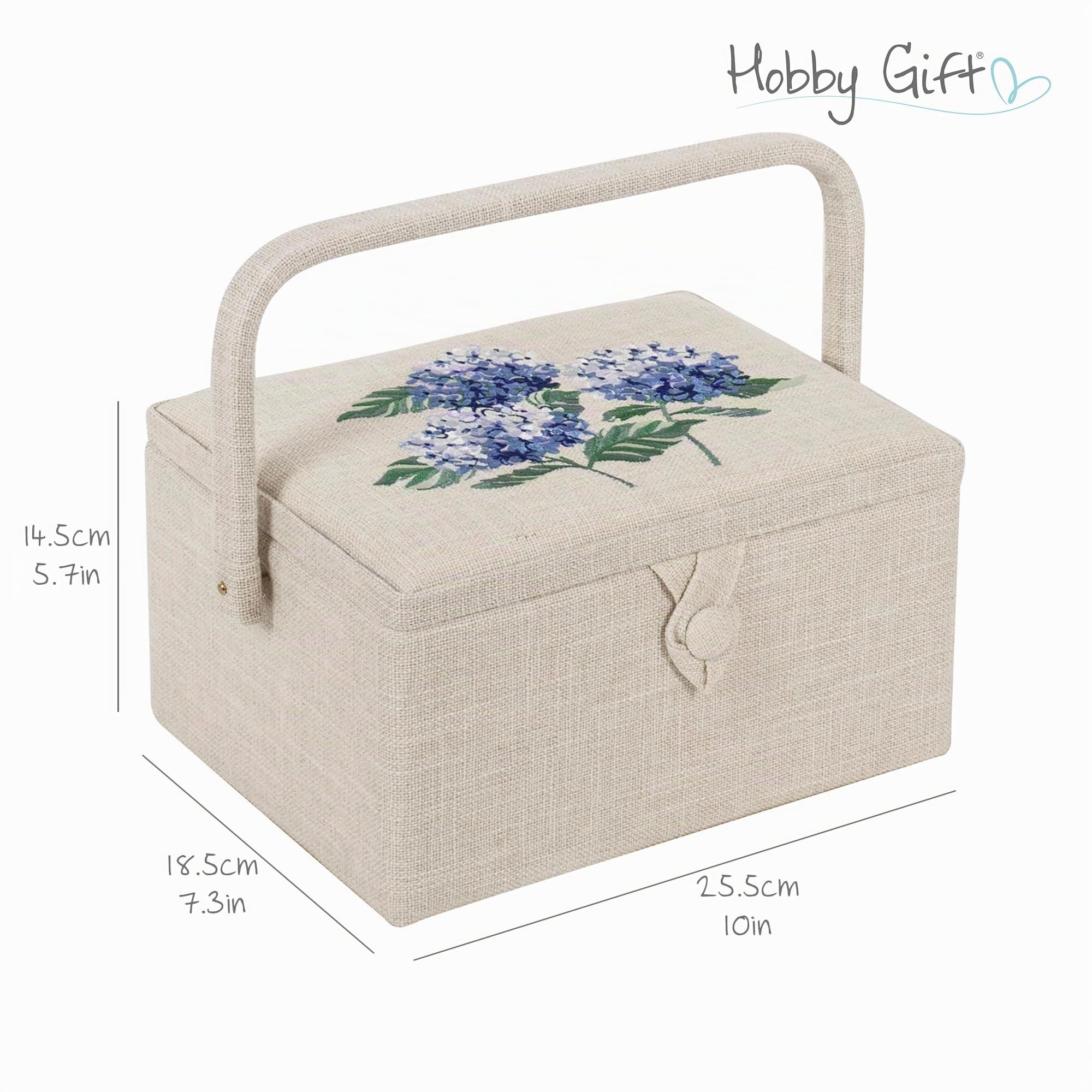 Hobby Gift Boîte à Couture Moyenne avec Poignée, Panier de Rangement Couture en Coton avec Compartiments pour Outils et Accessoires, Boîte Loisirs Créatifs, 18,5 x 25,5 x 14,5 cm, Hortensia