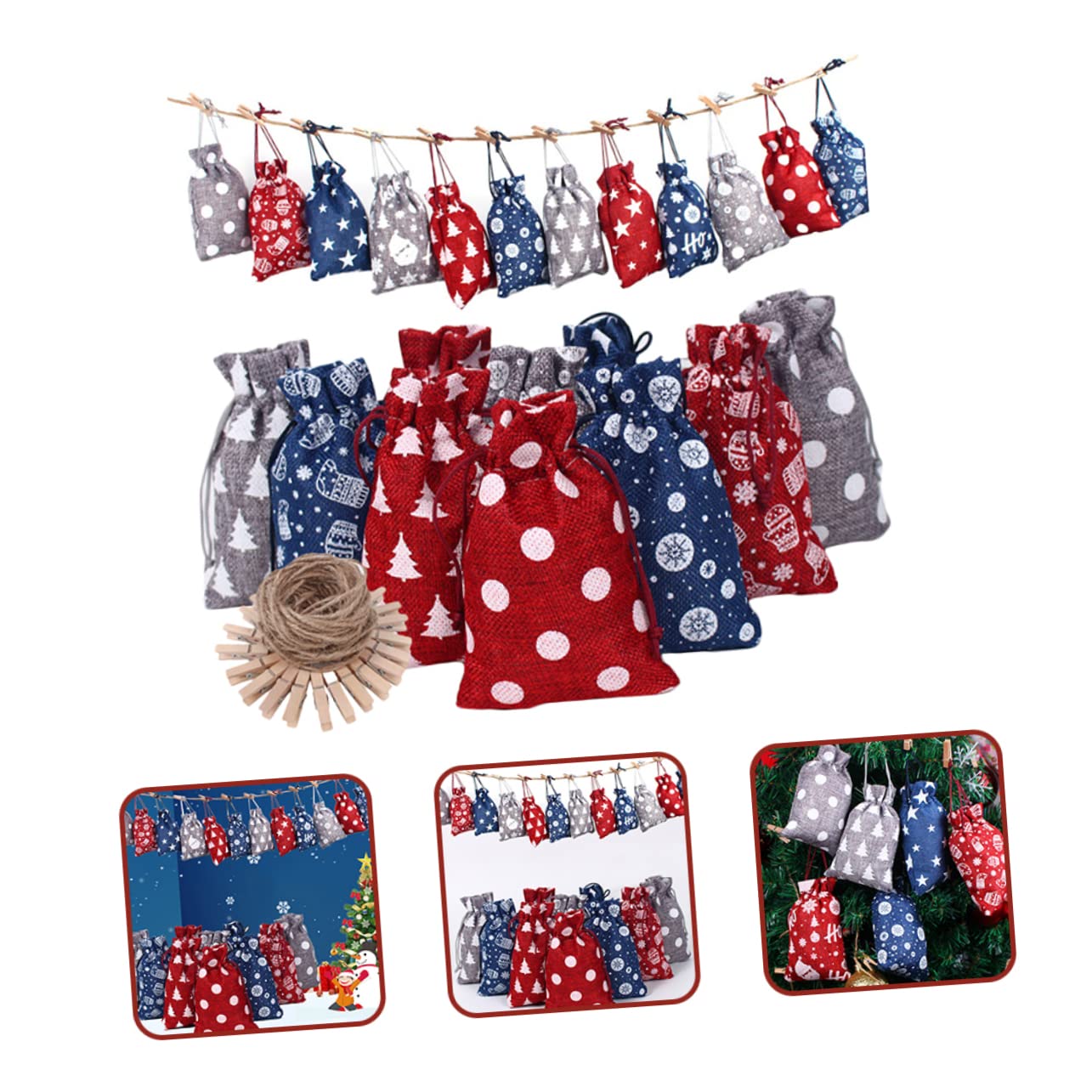 ULTECHNOVO 5sätze Adventskalender Beutel Weihnachtsgeschenktüten Mit Zugband Für Süßigkeiten Kleine Und Überraschungen Zum Dekorieren Von Baum Oder Tür