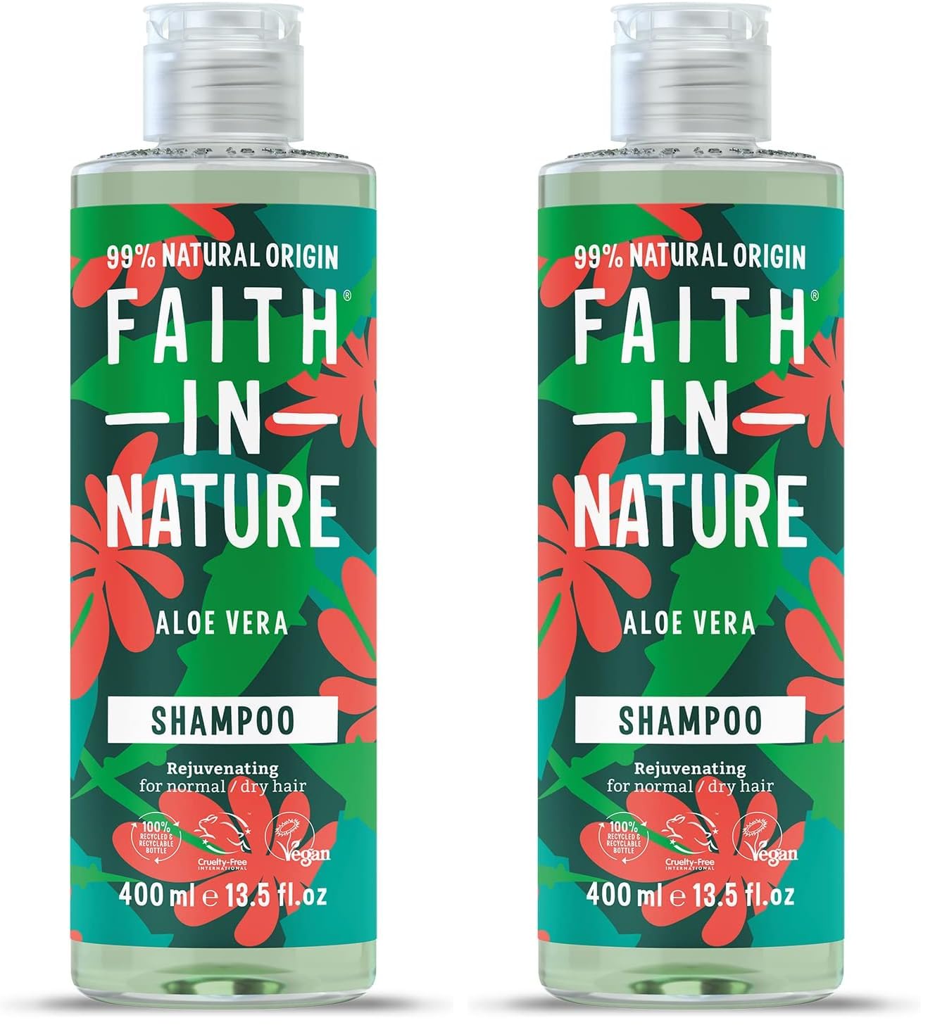 FAITH IN NATURE%99 Doğal Yenileyici Şampuan Normal & Kuruya Dönük Saçlar İçin (Aloe Vera, 400 ml) (2 paketi)