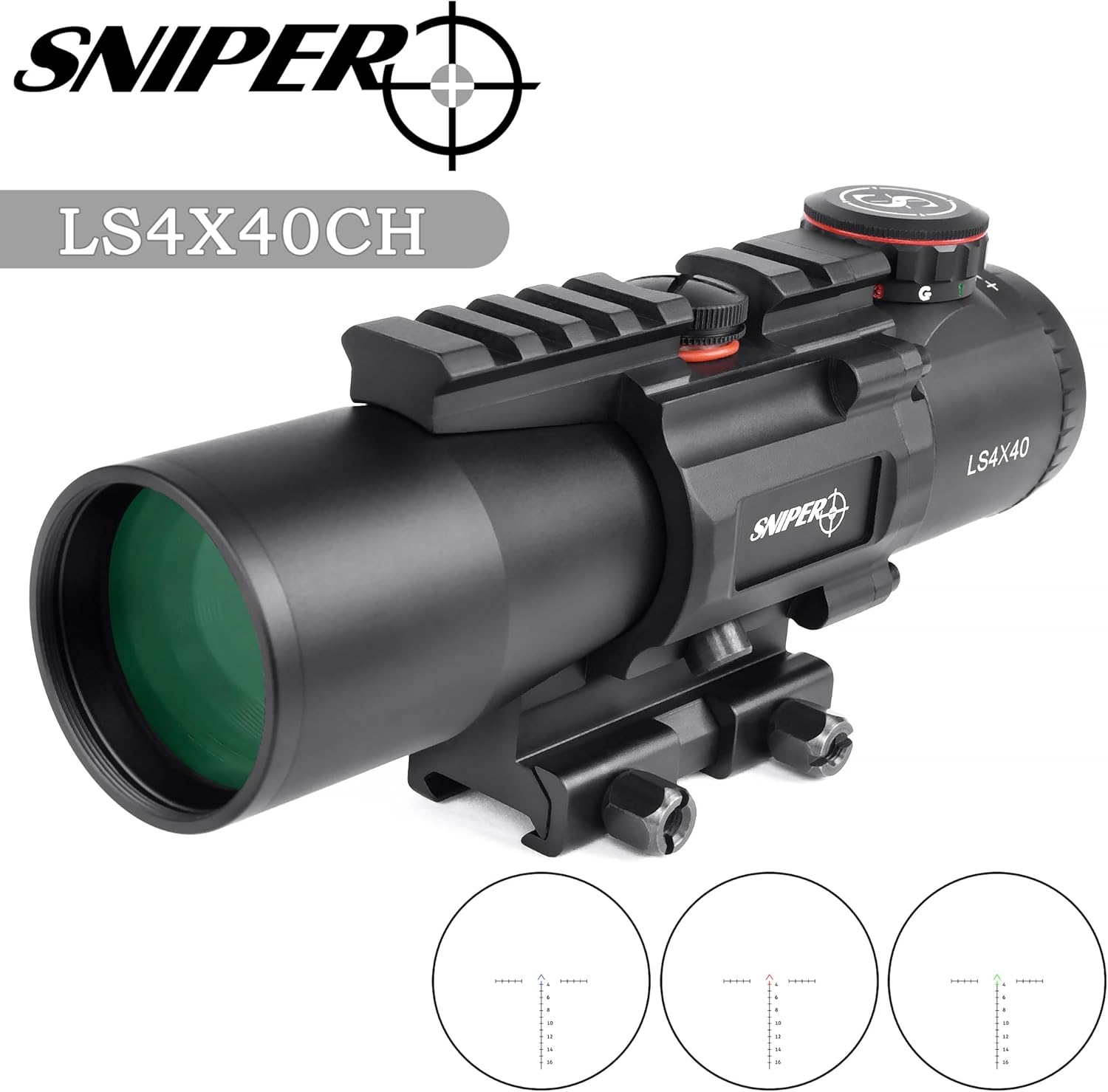 4x40mm Prism Scope GIII LS4X40 Red/Green/Blue Illuminated Reticle 4X Prism Scope Long Eye Relief Scope