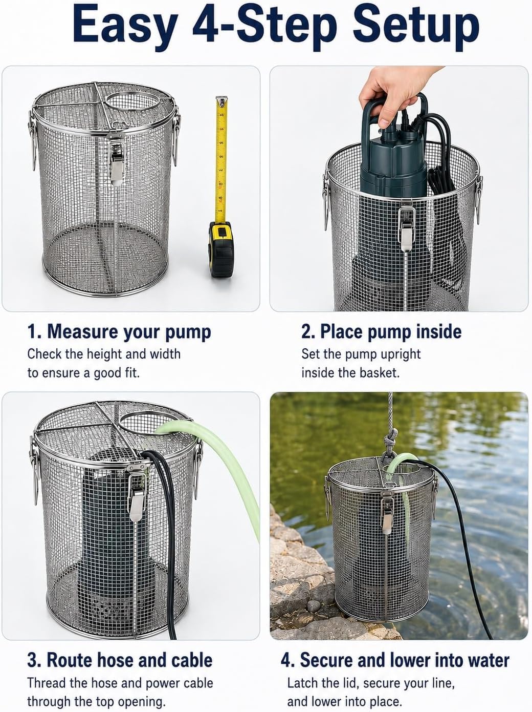 Edelstahl-Ansaugsieb für Tauchpumpen – 5 mm Schmutzfilter für Teiche, Flüsse und Brunnen (45x80cm)