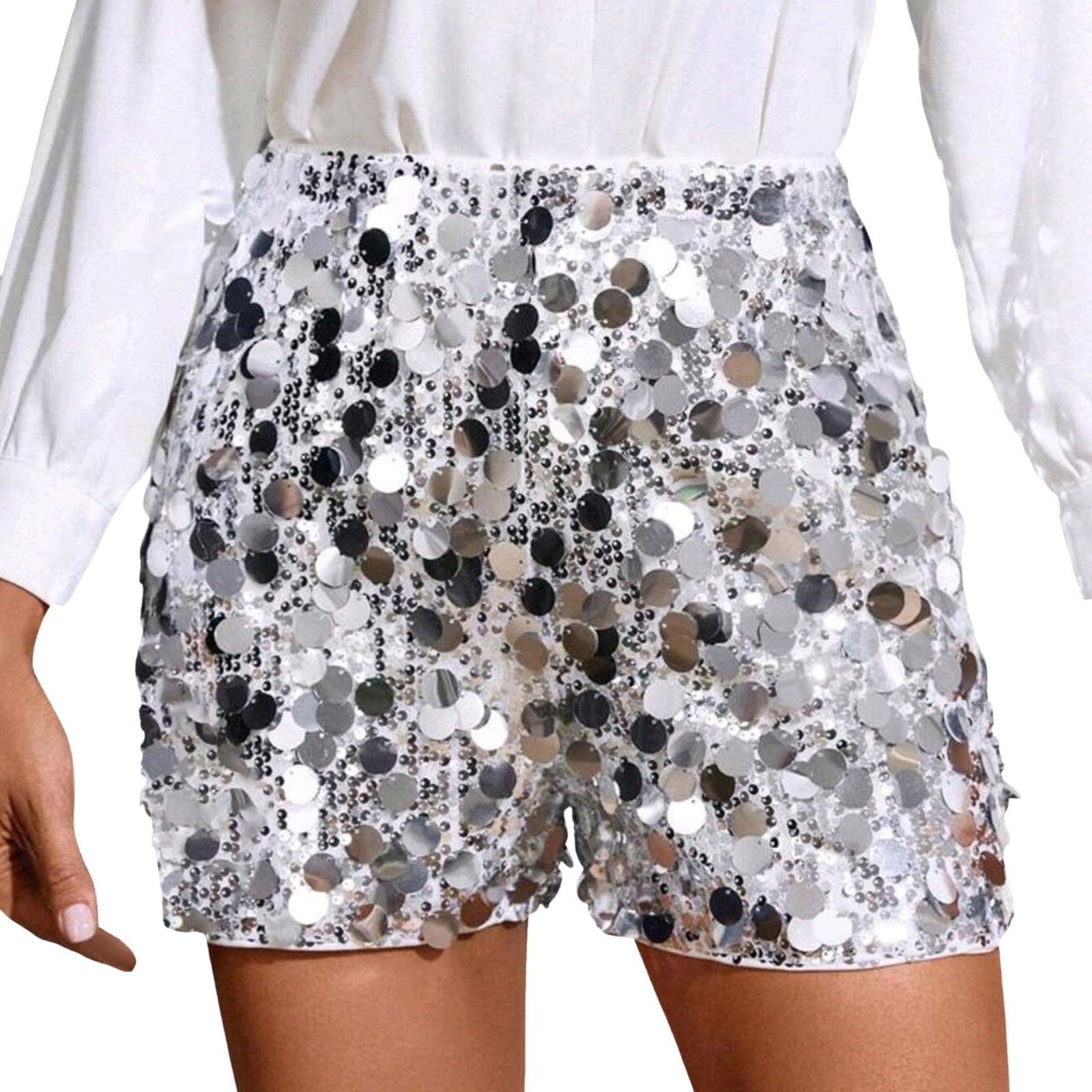 Generisch Damen Glitzer Shorts mit Pailletten Elastische Hohe Taille Glitzernd Hotpants für Tanz Partys Karneval Performance Costumes