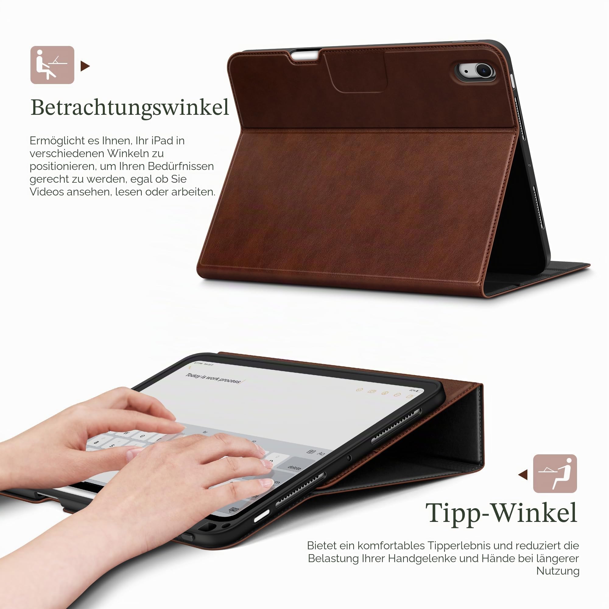AUAUA Hülle für iPad Air 11 Zoll M3/M2 (2025/2024), iPad Air 5./4. Generation 2022/2020 10,9 Zoll, mit Stifthalter und Tasche, Multi-Winkel Ständer, Magnetverschluss, Auto Wachen/Schlafen (Braun)