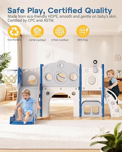 Miniatura 3 de Babytronic Juego de toboganes para niños pequeños 8 en 1, tobogán para interiores y exteriores para niños pequeños de 1 a 3 años, juego para niños