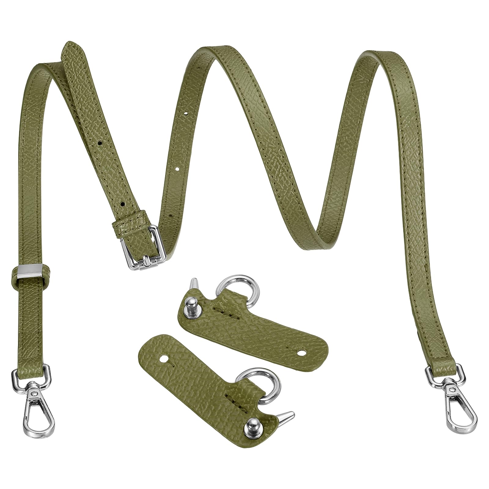 Rebower Leather Purse Strap Kit, Adjustable Shoulder Strap Replacement with Punch-Free Leather Buckle for Women Mini Bags Handbags Tote Bags, Artichoke Green