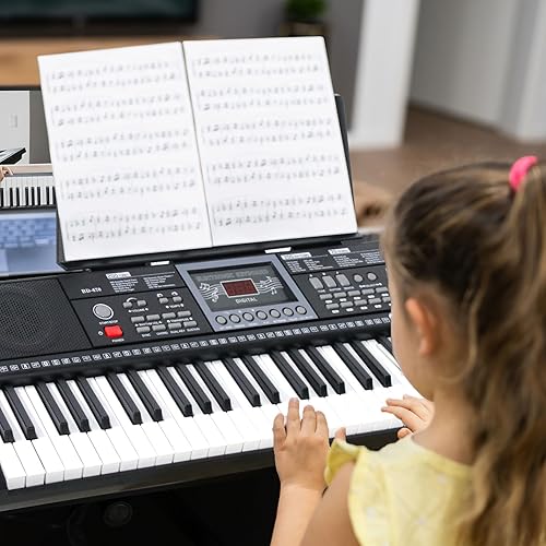 Miniatura 7 de VEIYOUMO Piano de teclado, teclado de piano eléctrico de 61 teclas para principiantes, teclado de música con pantalla LED con micrófono, calcomanías