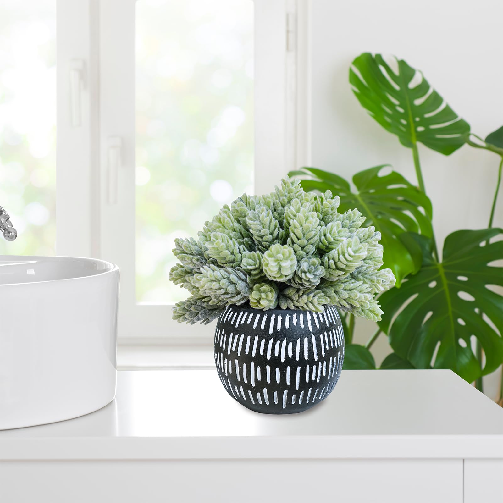 Winlyn Juego de 3 pequeñas plantas suculentas artificiales en maceta, lúpulo de aloe sintético, colgantes en macetas de hormigón negro, para regalo, hogar, oficina, baño, sala de estar, boda, alféizar