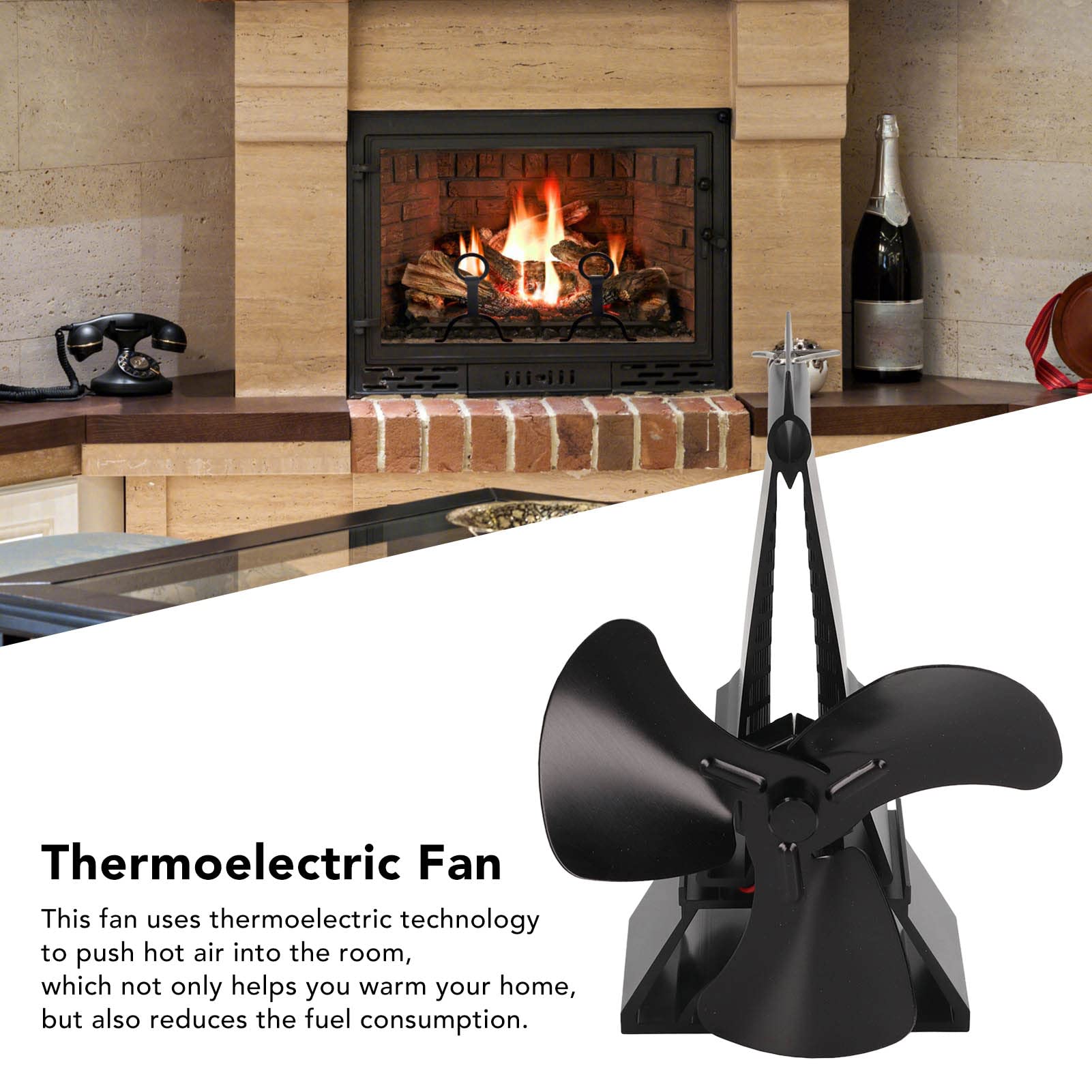 Ventilatore per stufa a legna Ventilatore termoelettrico a basso rumore ecologico alimentato a calore a 3 pale per camino