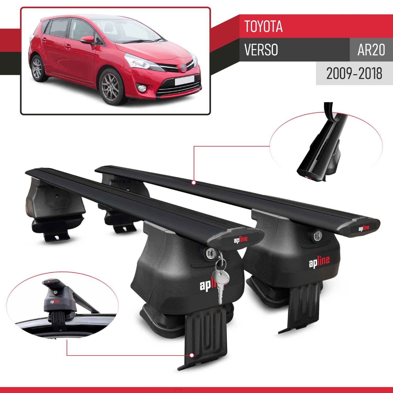 Kompatybilny z Toyota Verso (AR20) 2009-2018 ACE-4 Model Aluminiowy bagażnik dachowy 2 poprzeczki, czarne