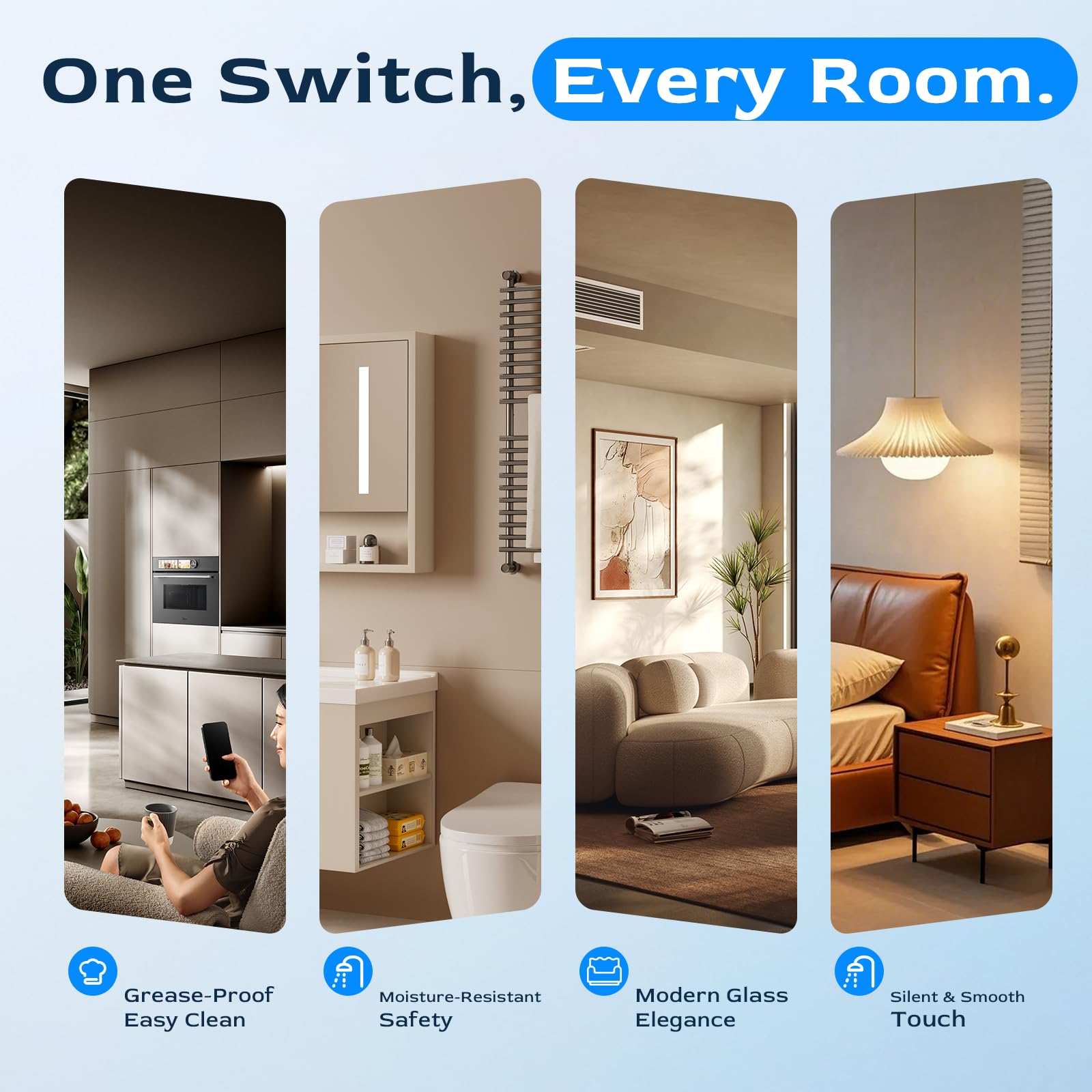 BSEED Interrupteur Tactile 1 Gang 1 Voie Or,Commutateur de Lumière avec LED Affichage Light,Interrupteur Tactile avec Capteur Tactile Panneau Verre Cristal-Pas de fil Neutre - 5