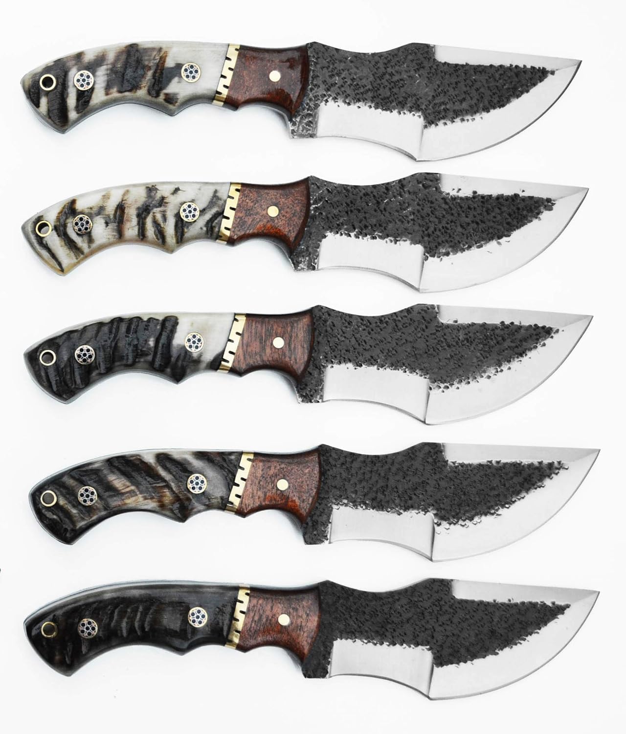 D2 Steel Hunting Knife, Hammered Damascus Pattern, Ram Horn Handle, Leather Sheath (D2 Steel (Hammered), 4.5 inch blade) - Image 6