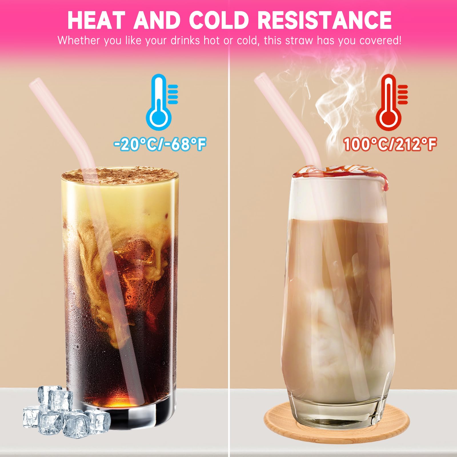 Reusable Glass Straws Shatter Resistant 8” x 8mm, 10 Pcs Colorful Glass Drinking Straws with 2Pcs Cleaning Brush, Including 5 Straight and 5 Bent Reusable Straws for Beverage, Milk, Juice, Coffee: 10 Colorful