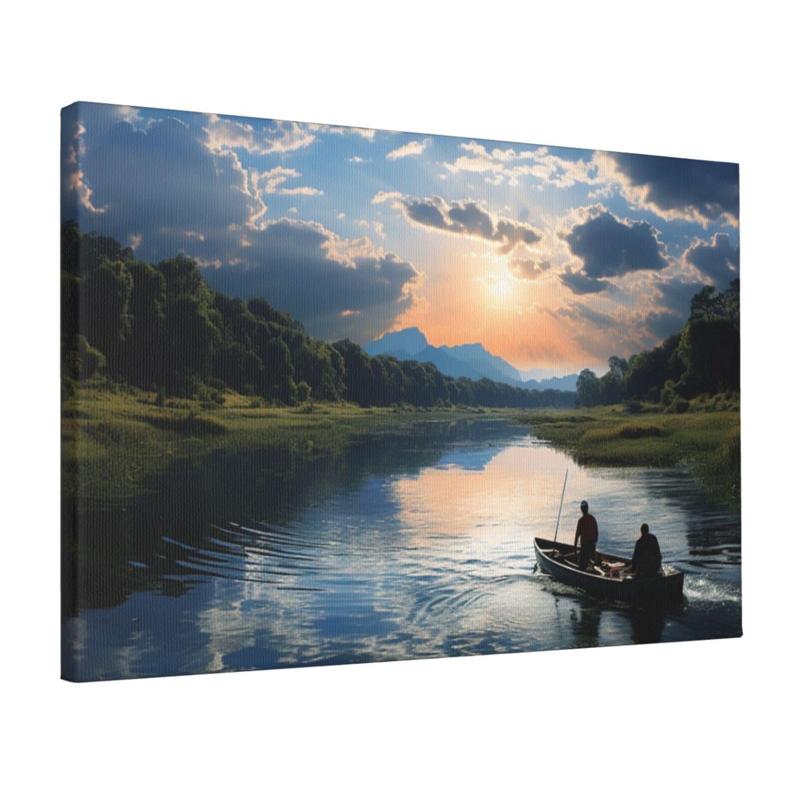 KLOPH Fishing Scenic Canvas Wall Art for Living Room 12"x18" Modern Artwork Painting for Bathroom Hanging Canvas Prints Aesthetic Wallart for Bedroom Kitchen Office Wall Decor