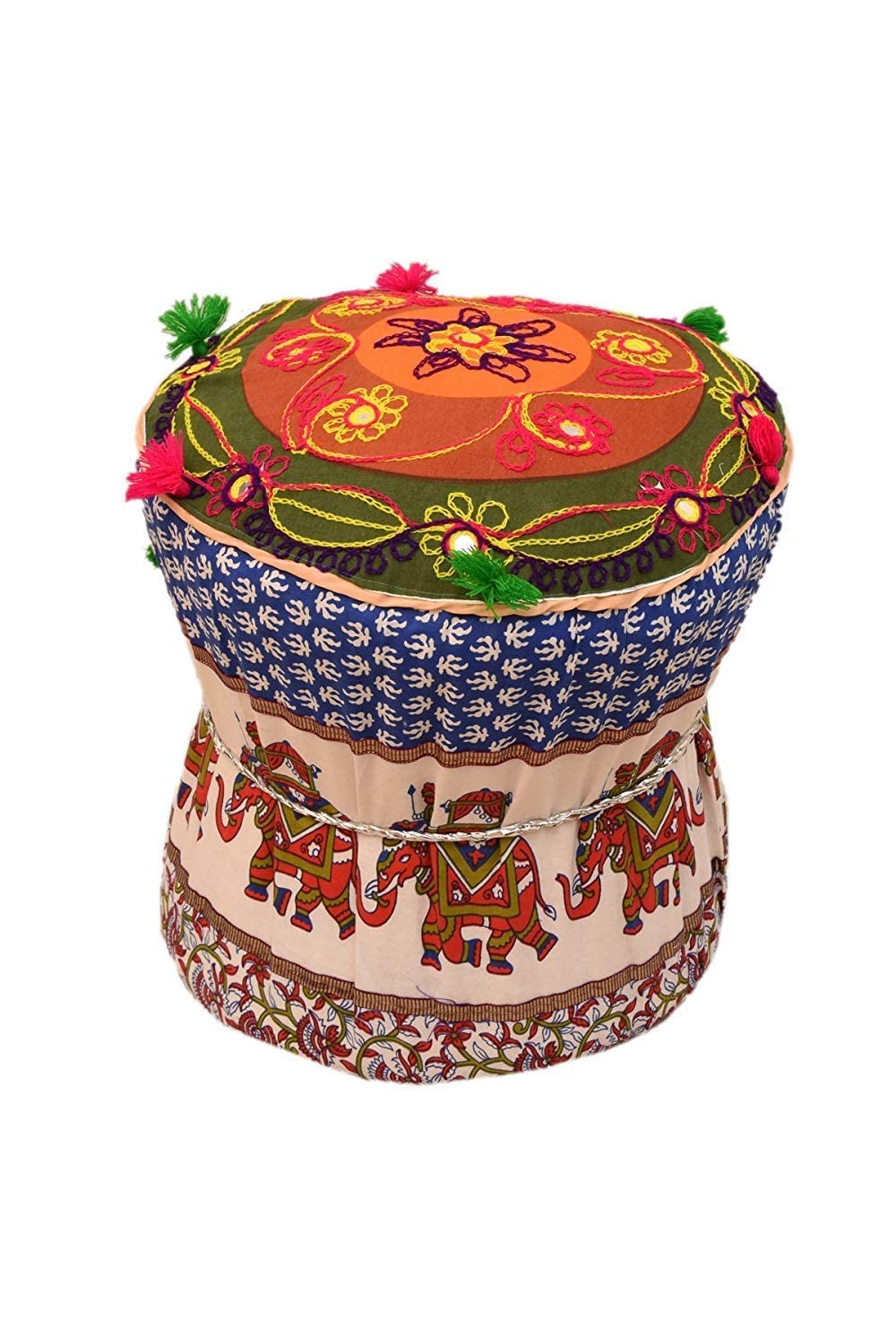Ameraempire Rajasthani Style Print Design Cotton Fabric |Muddy | Mudda | Stool | Pouffes | Patio Chair | Ottaman | Footstools Cover for Livingroom Elephant, Gujari, Camal, for Livingroom (Elephant)-image-10