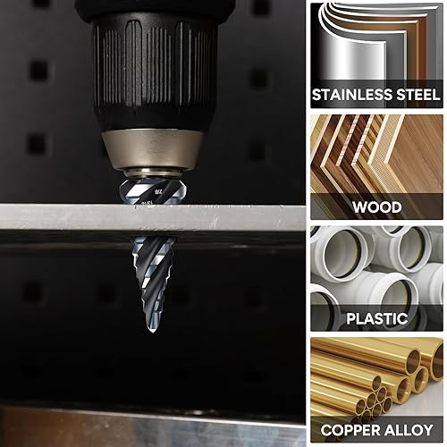 Miniatura 6 de Juego de 4 brocas en espiral con paso de flauta, 18"-1-38", 5 brocas de acero de alta velocidad con vástago hexagonal de 14 y 38 pulgadas para acero