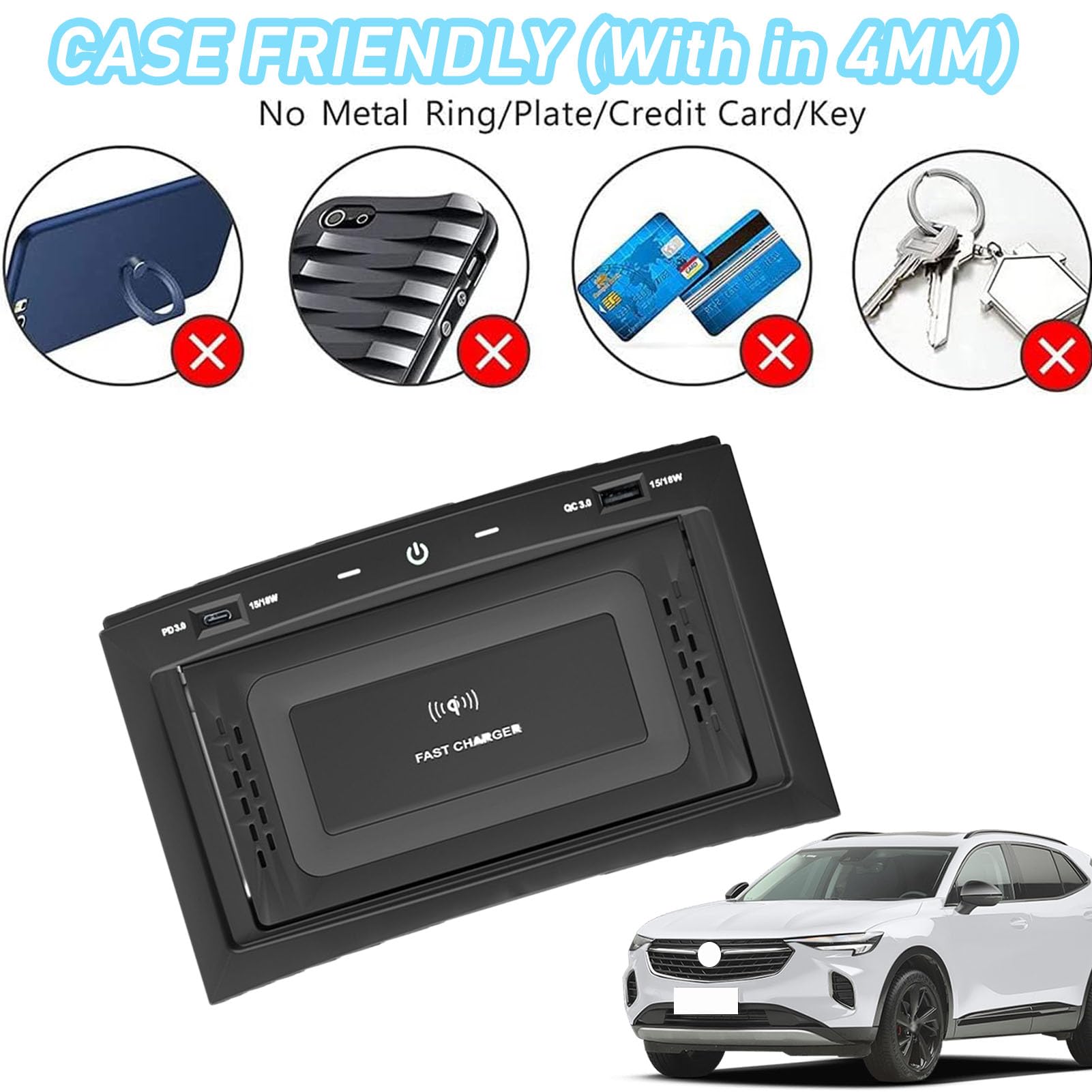CenNa Caricabatteria da Auto Wireless per Buick Envision (2020 2021 2022 2023) Accessorio per Tutti I Modelli con Ricarica Rapida Wireless da 15 W E USB Qc3.0, Regalo per La Famiglia